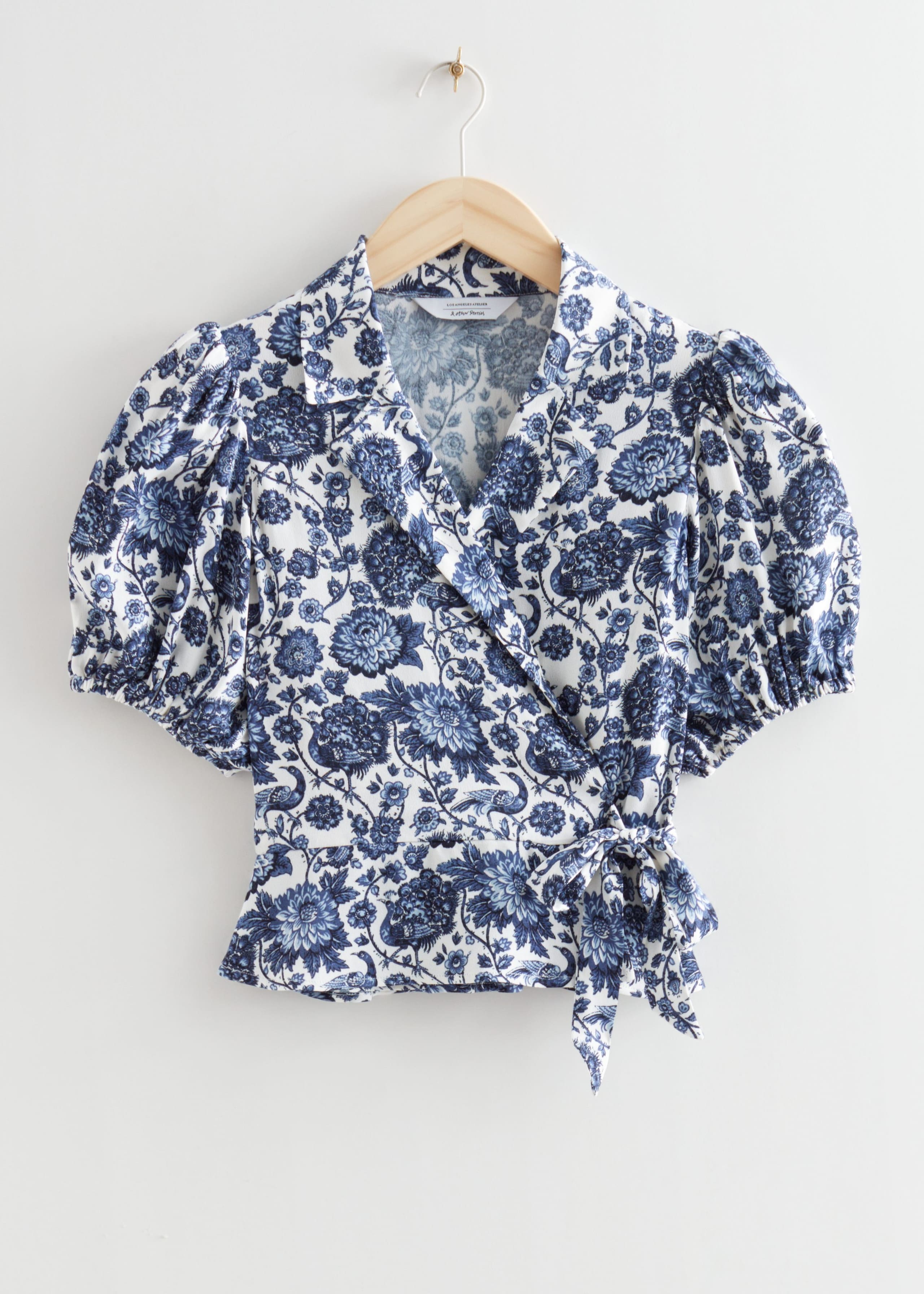 Printed Wrap Top - Light Blue Florals - Still Life