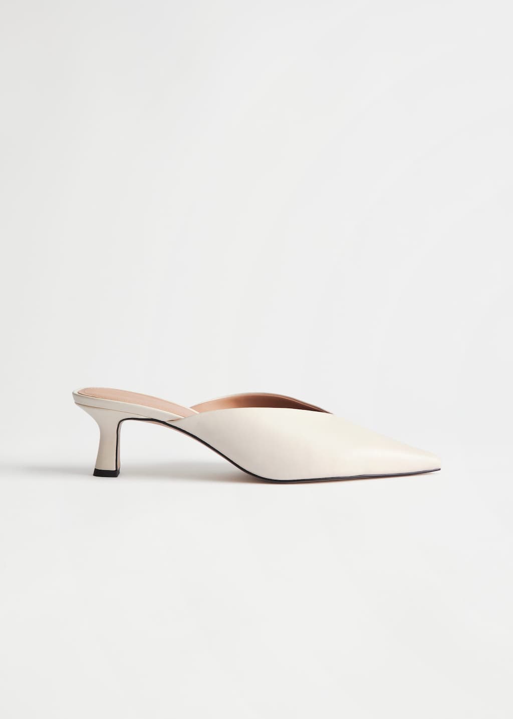 Kitten Heel Leather Mules - Cream - Natura morta