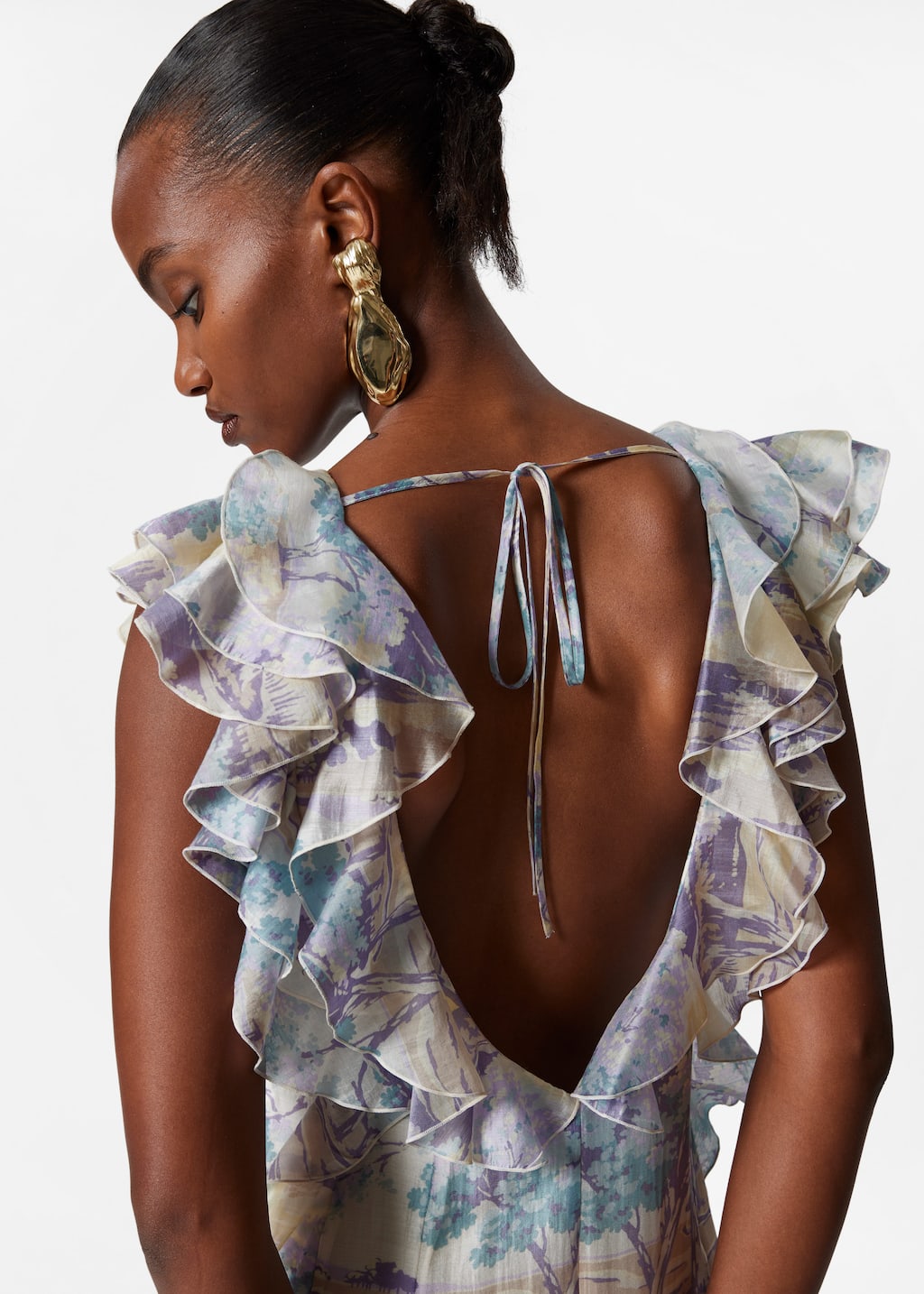 Robe longue volantée - Imprimé jaune/violet - Lookbook