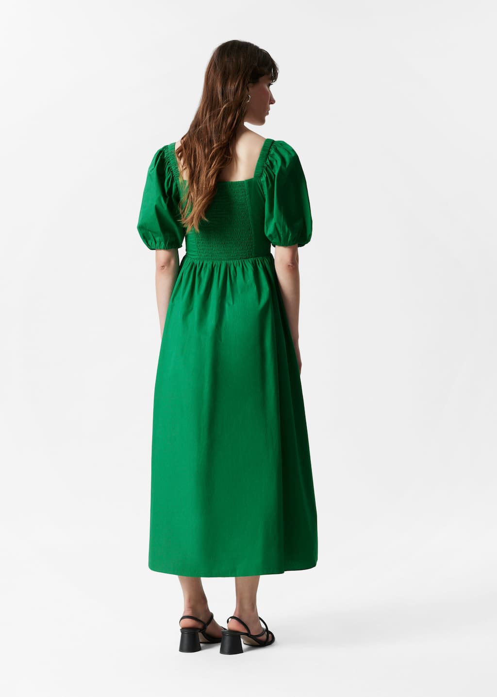 Image of Puff-Sleeve Midi Dress