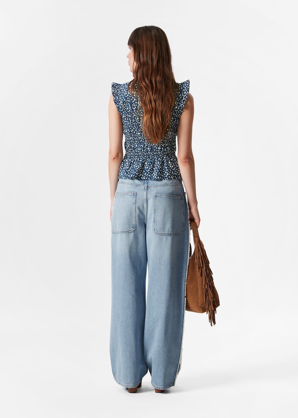 Top de volantes fruncido con nido de abeja - Estampado azul oscuro - Lookbook