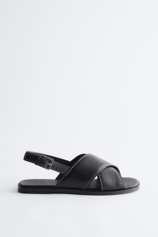 Sandales en cuir à brides croisées - Noir/Marron Clair/Brun/Façon serpent - 1