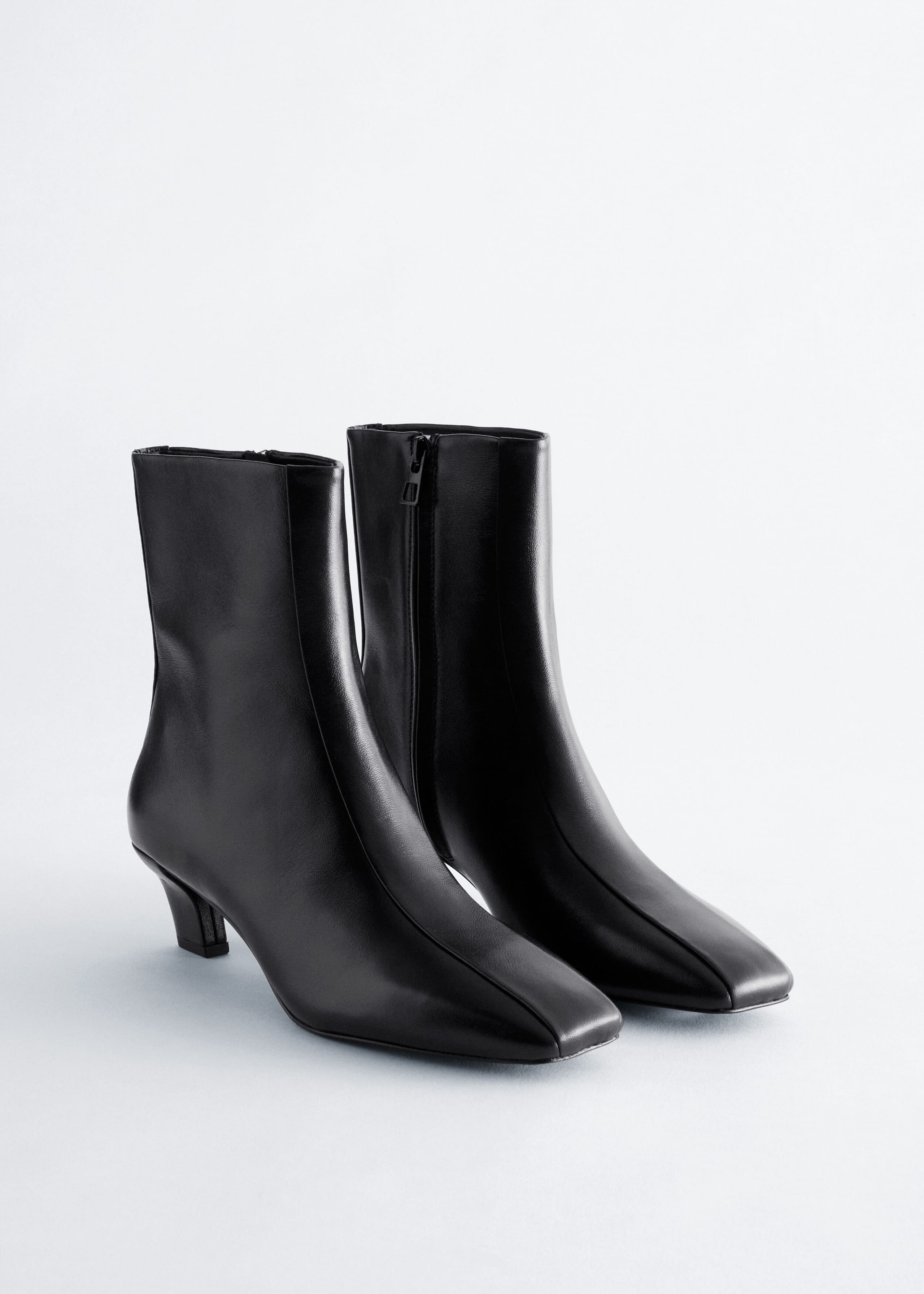 Kitten Heel Leather Ankle Boots - Black - Still Life