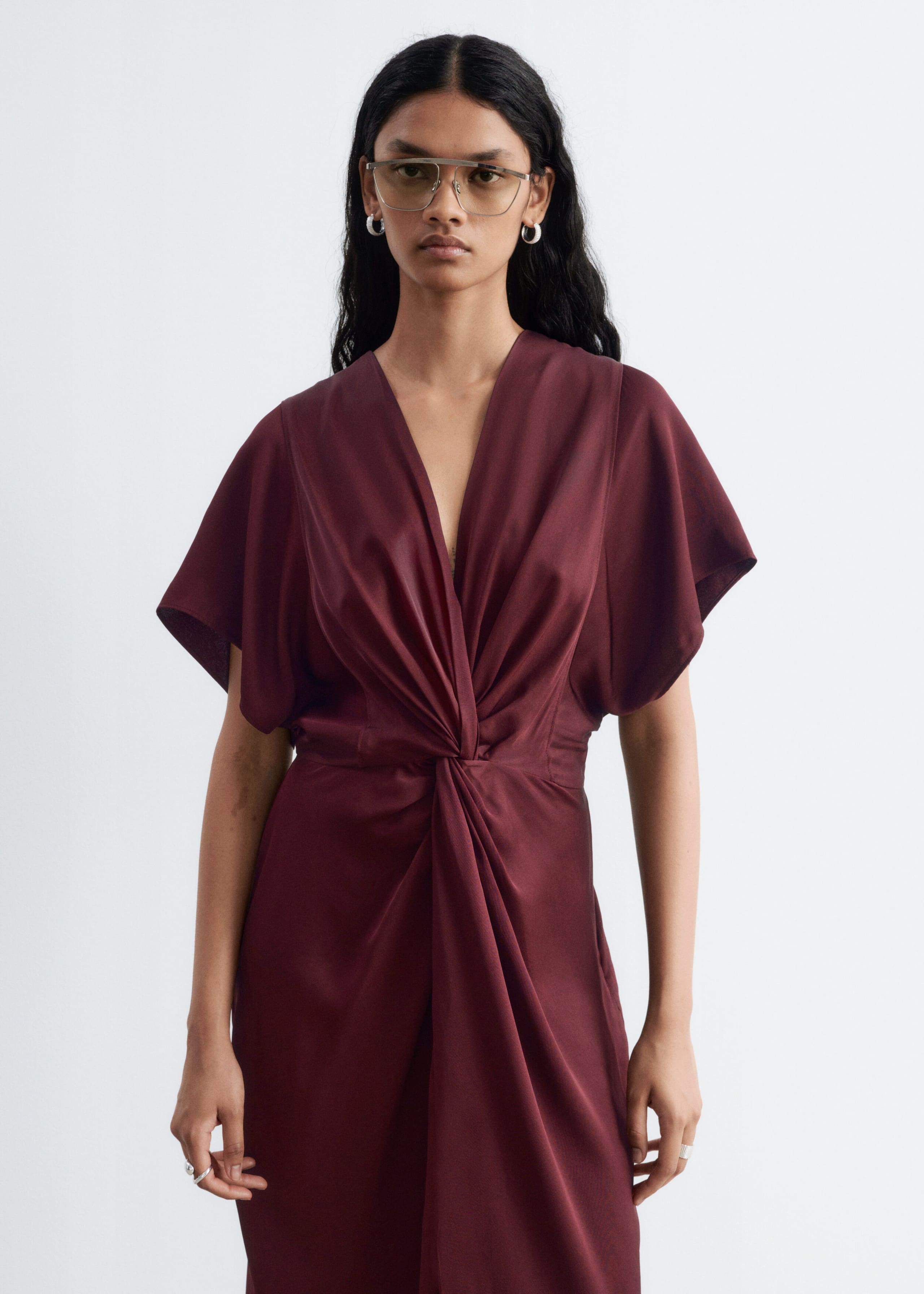 Twist-Waist Midi Dress - Dark Red - Lookbook