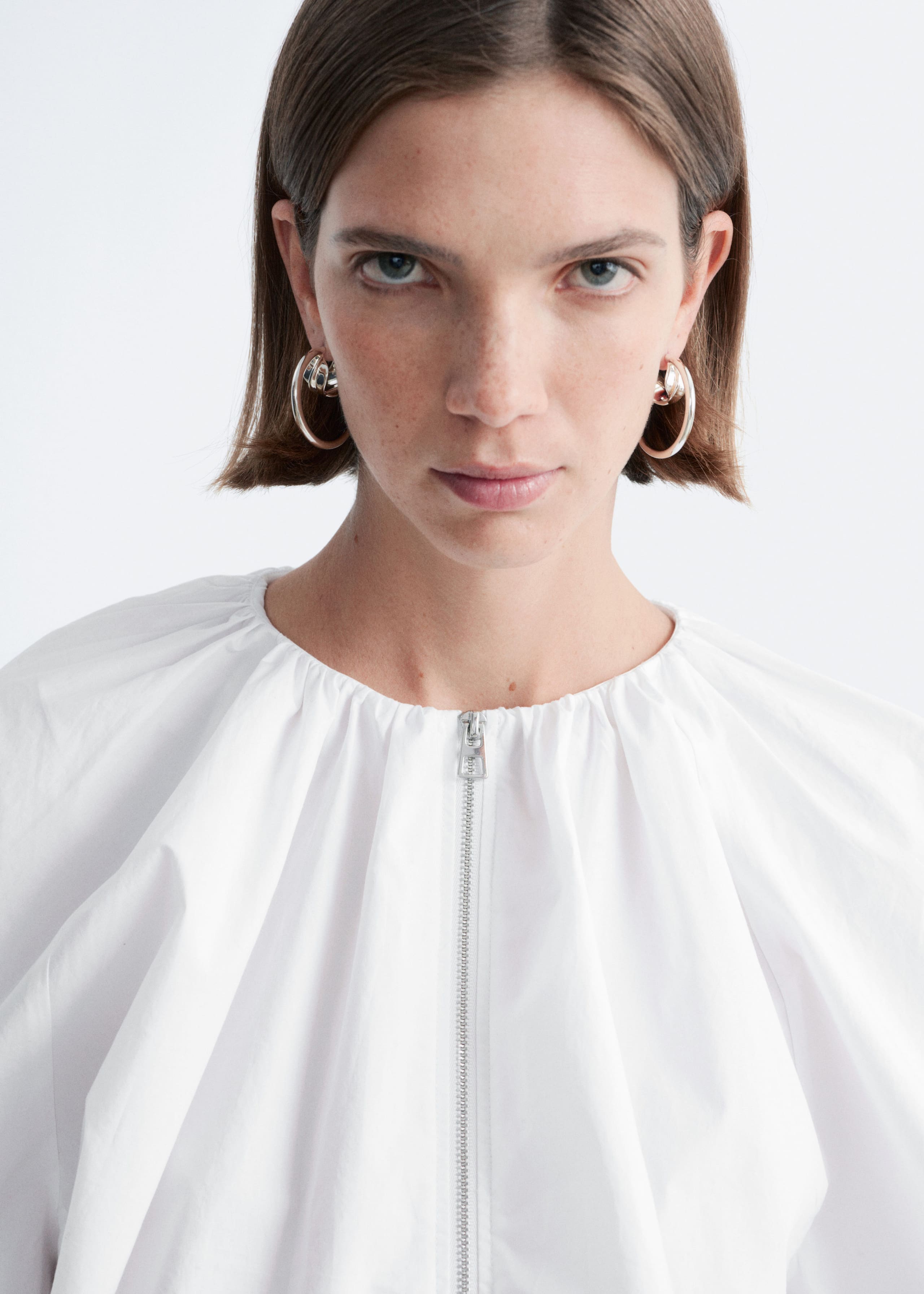 Image of Cotton Poplin Zip-Front Blouse
