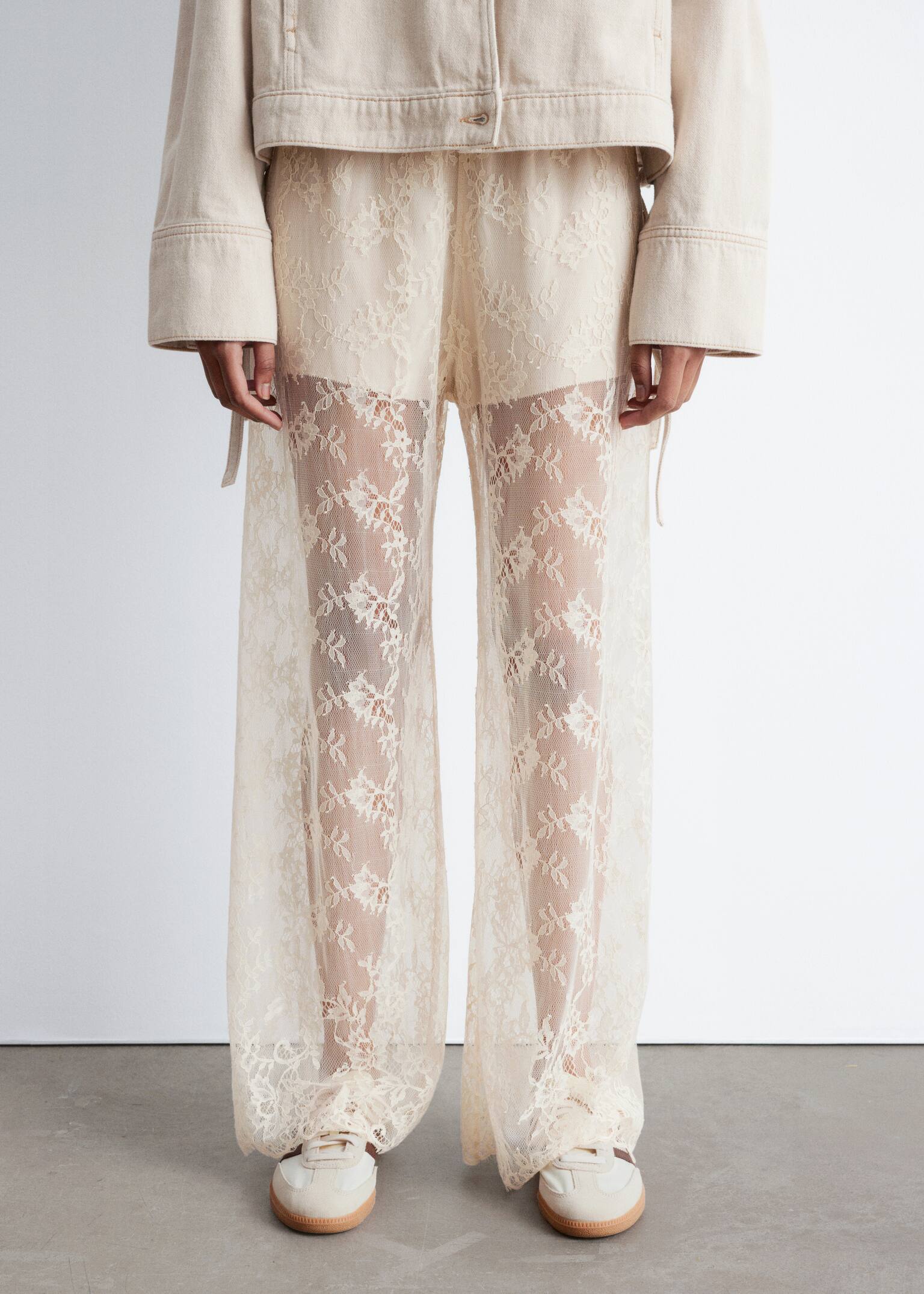 Pantaloni in pizzo - Crema - 6