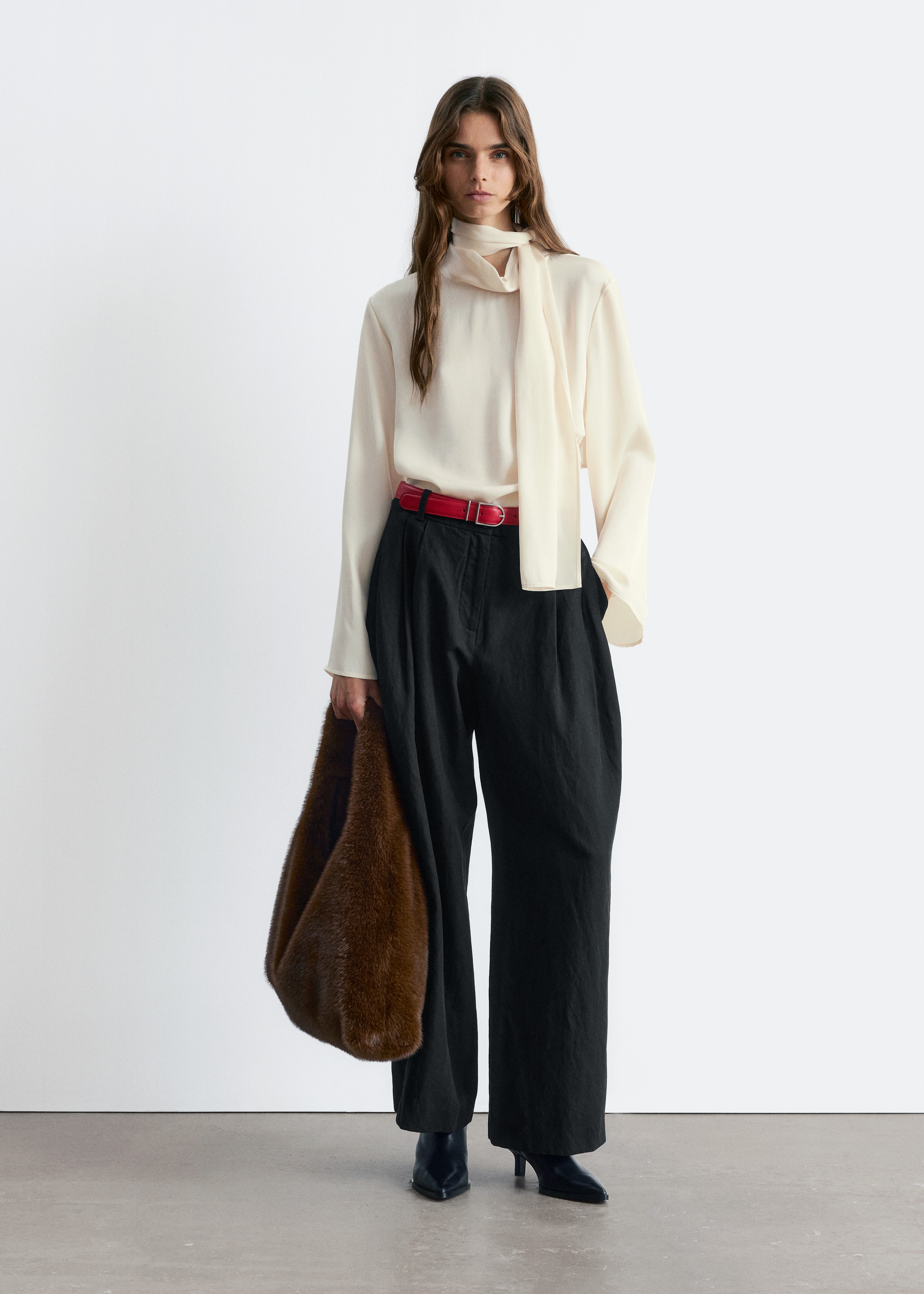 Kalhoty s širokými nohavicemi - Černá/Cream