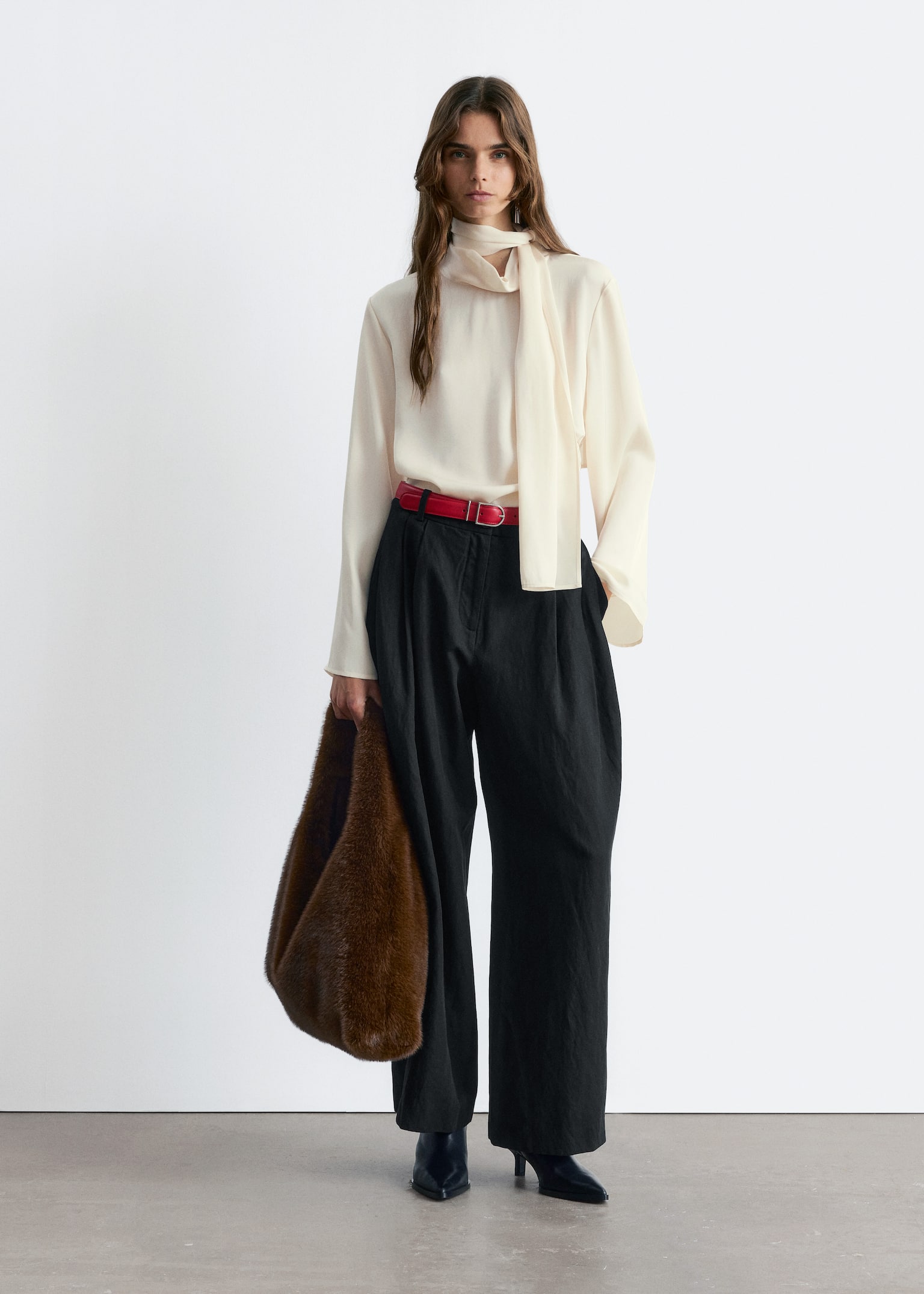 Pantaloni a gamba larga - Nero/Crema