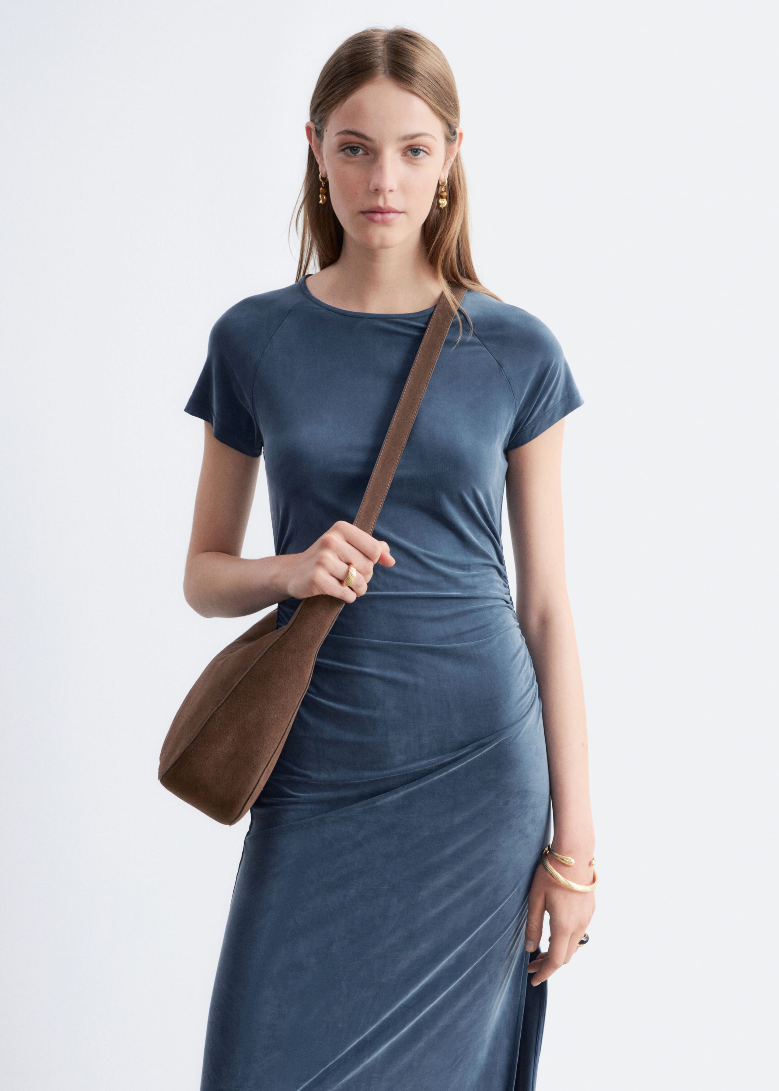 Image of Ruched Raglan Midi Dress