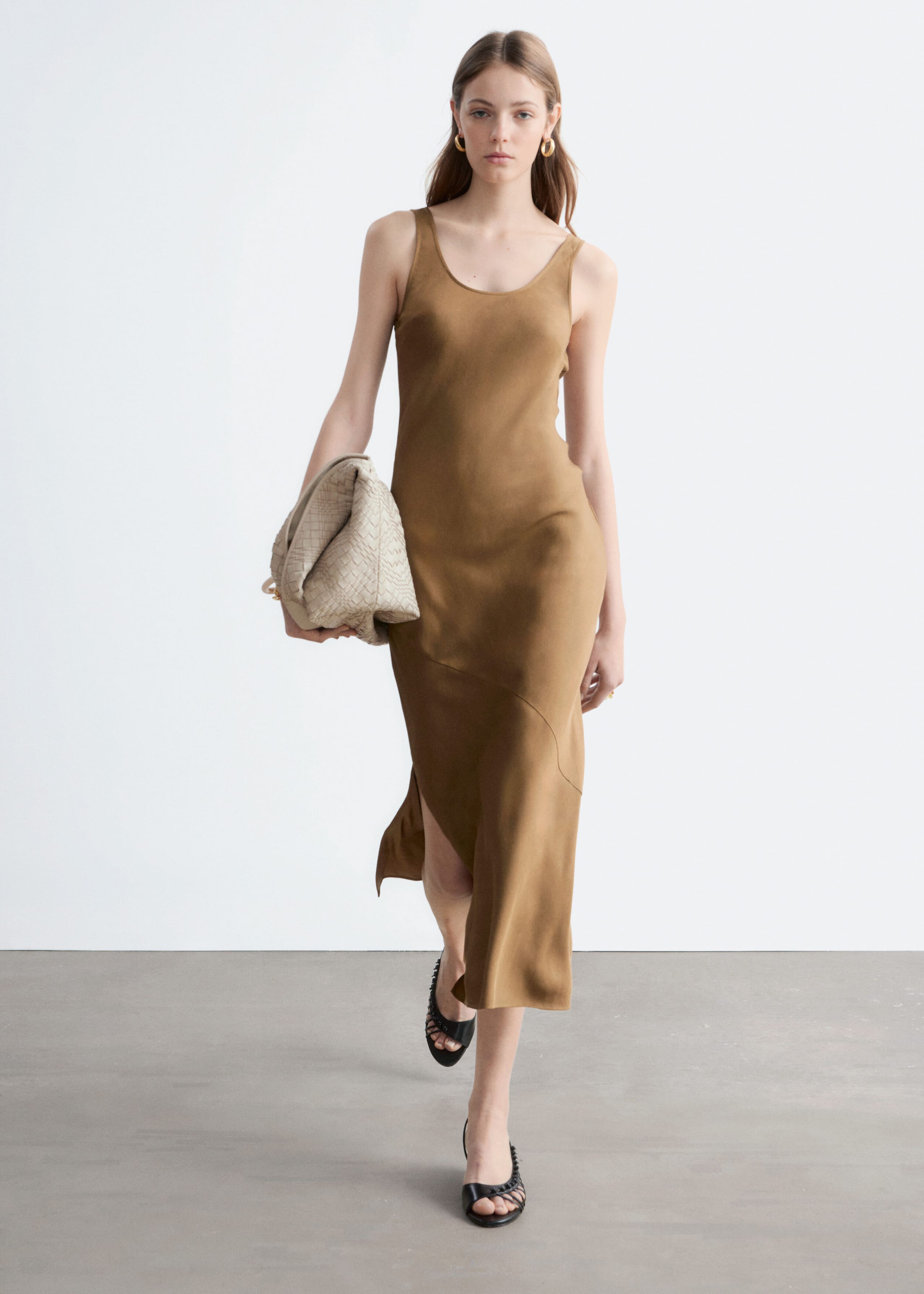 Bias-Cut Midi Dress - Brown - Lookbook