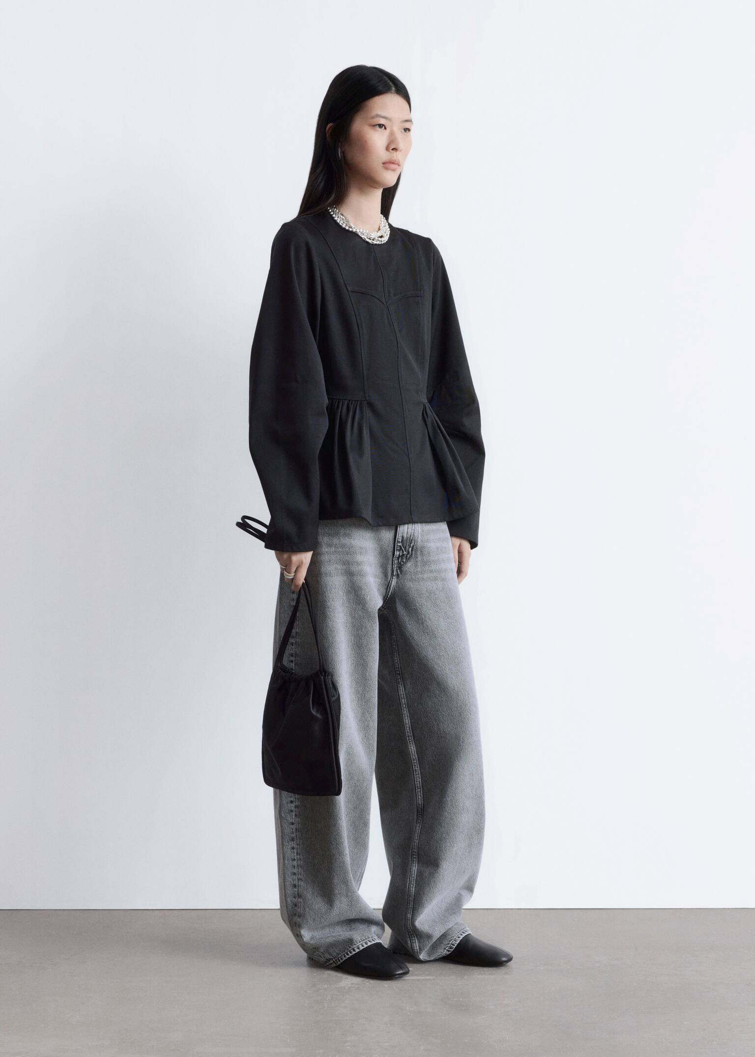 Peplumtopp i bomull - Svart/Crèmevit - 5