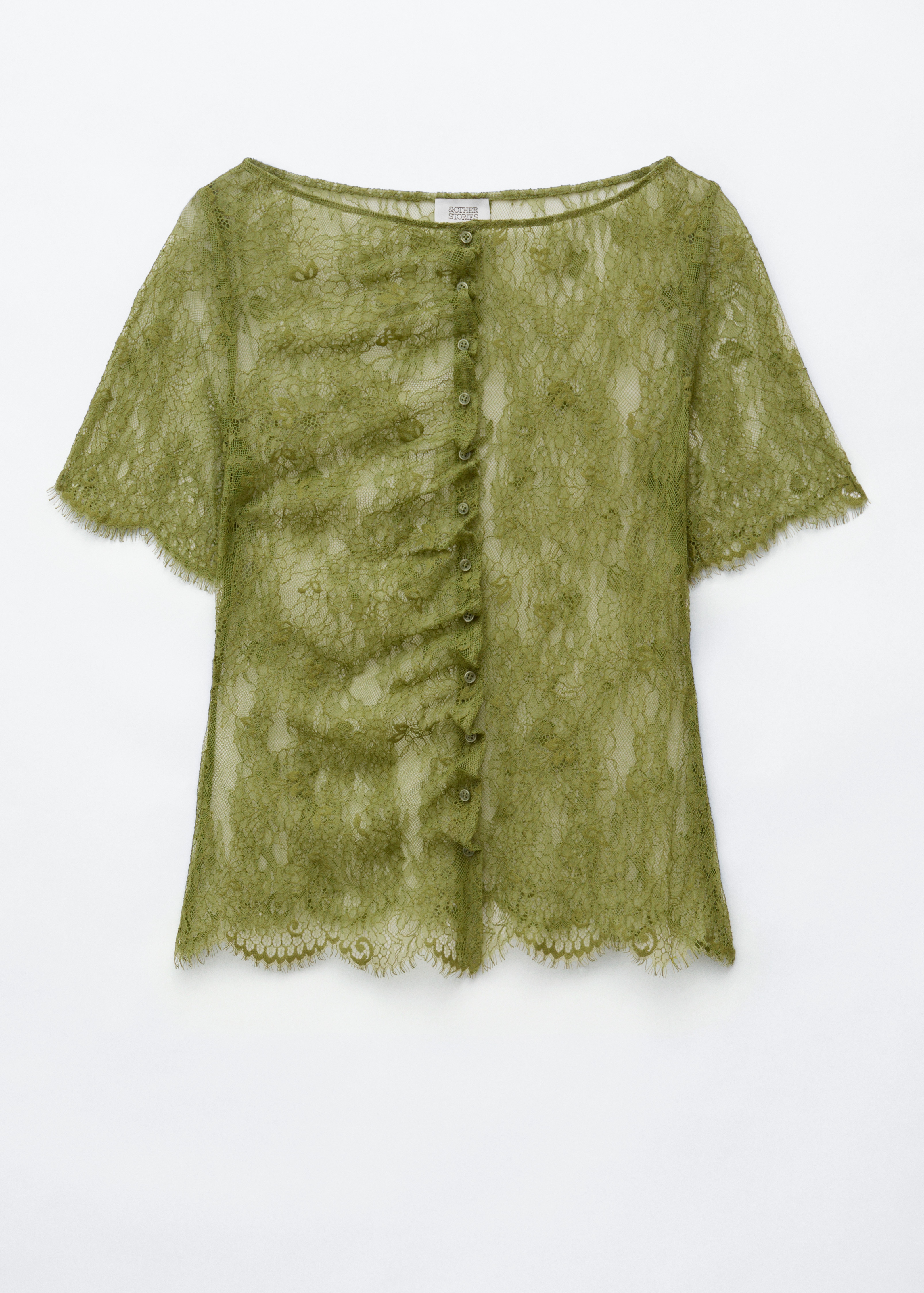 Lace Button-Front Top - Green/Beige