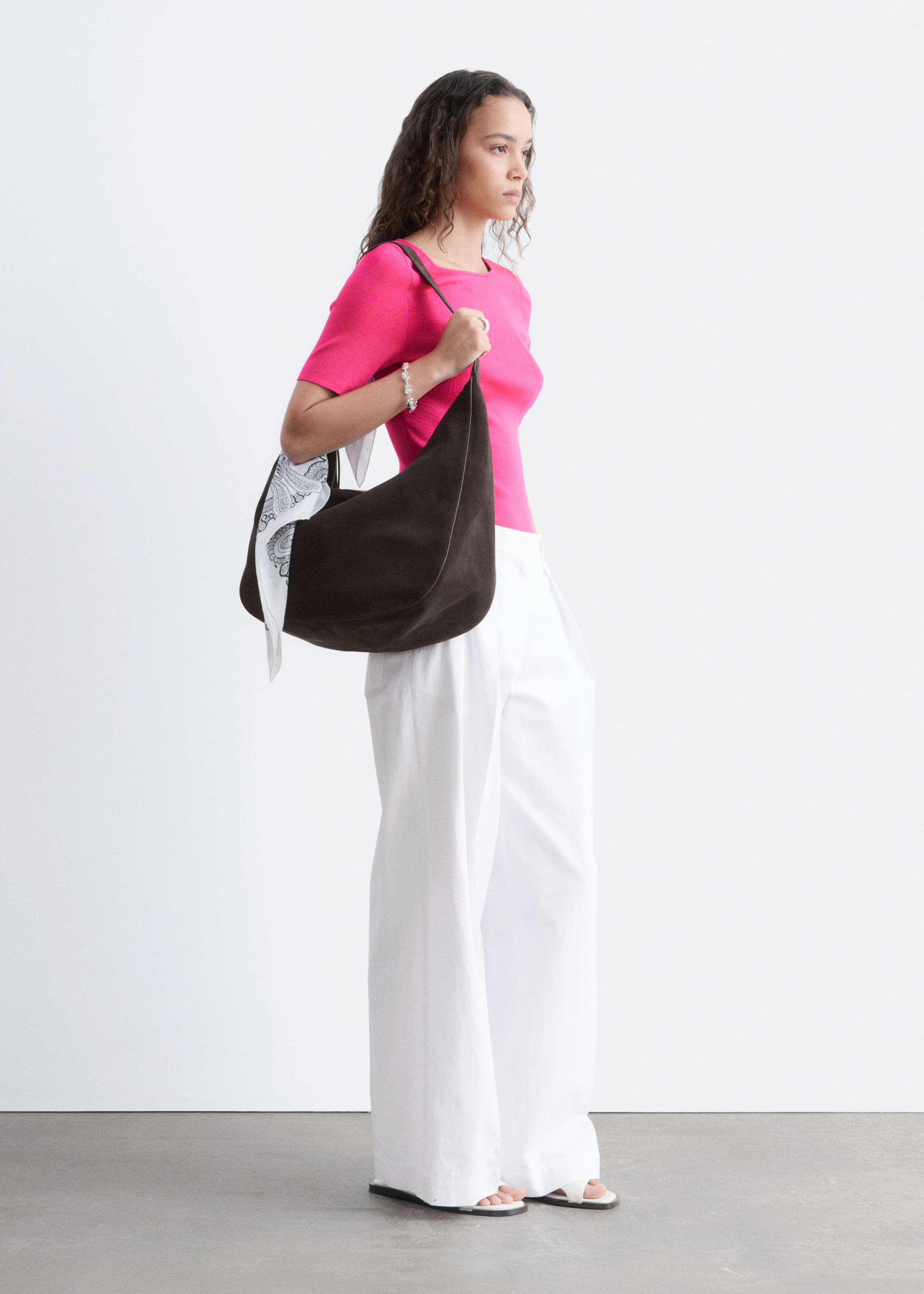 Slim Knitted T-Shirt - Bright Pink - Lookbook