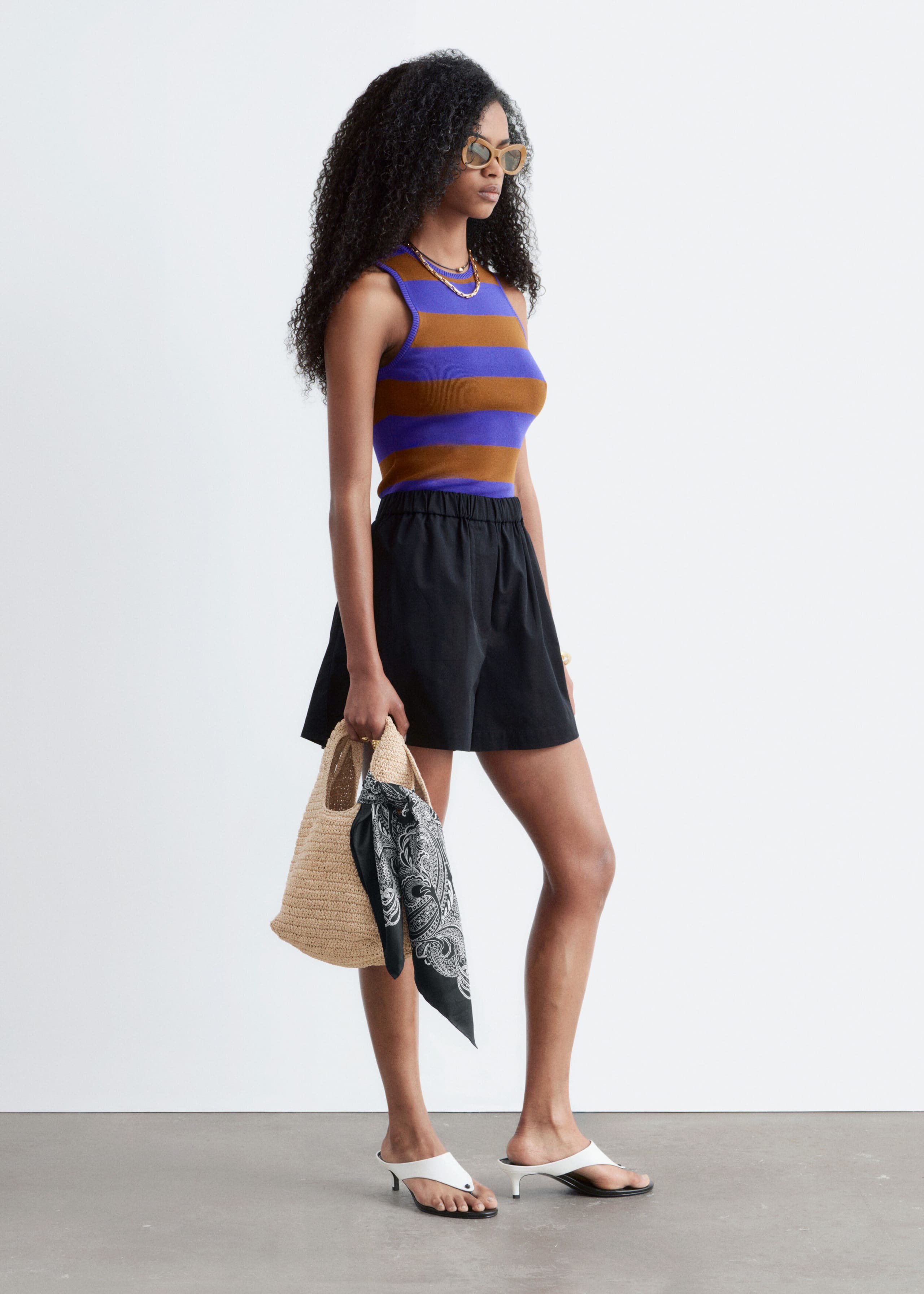 Knitted Tank Top - Beige/Striped - Lookbook