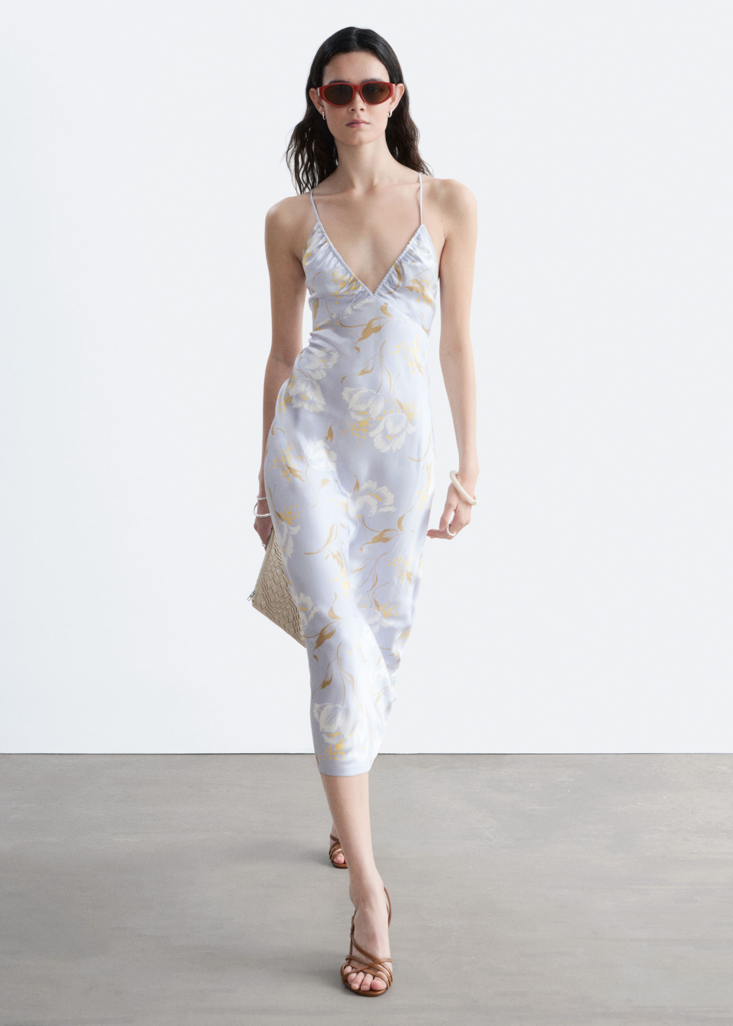 Satin Slip Midi Dress - Light Blue/Floral - Still Life