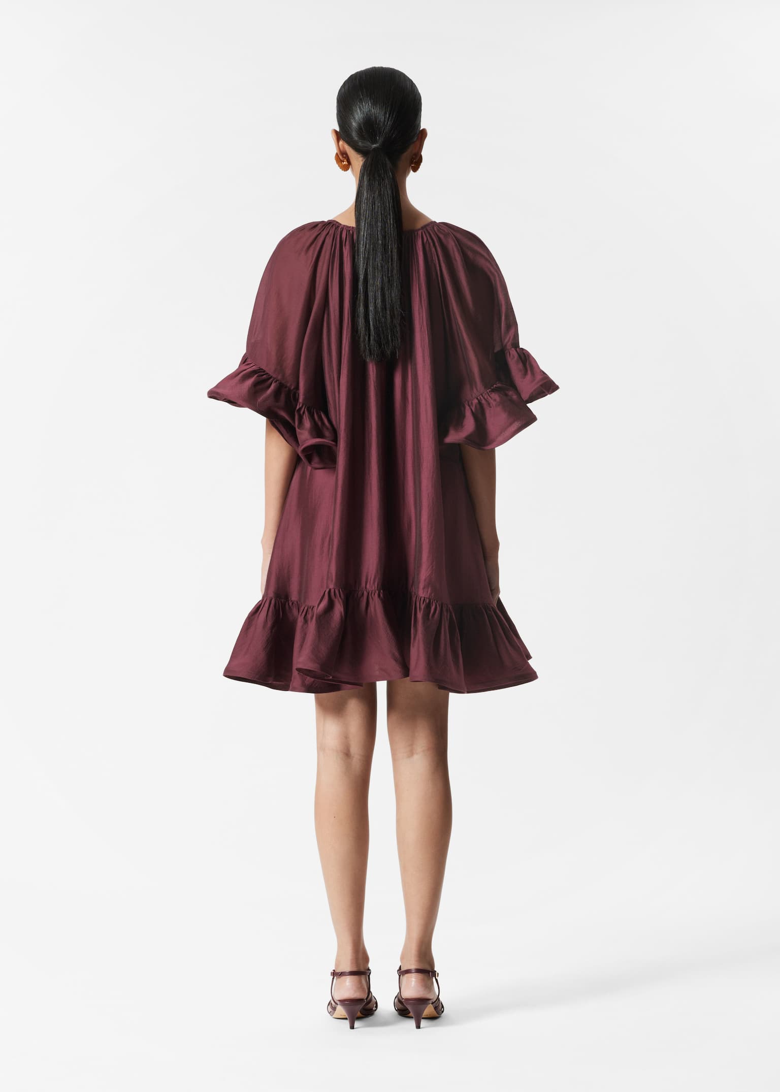Ruffle Mini Dress - Dark Red/Pink/Red Floral - 4