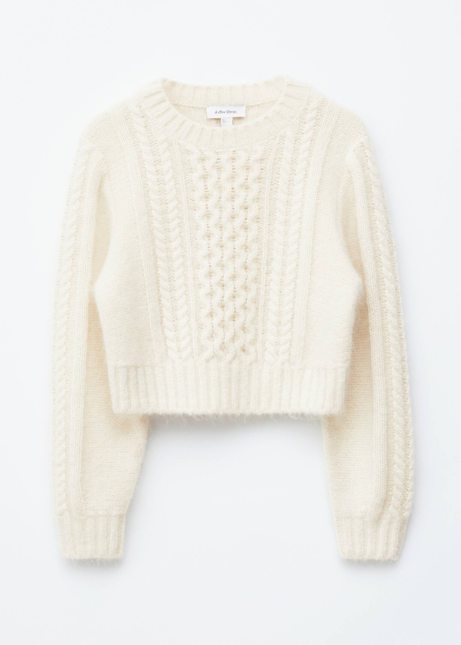 Cropped Cable-Knit Jumper - White - 2