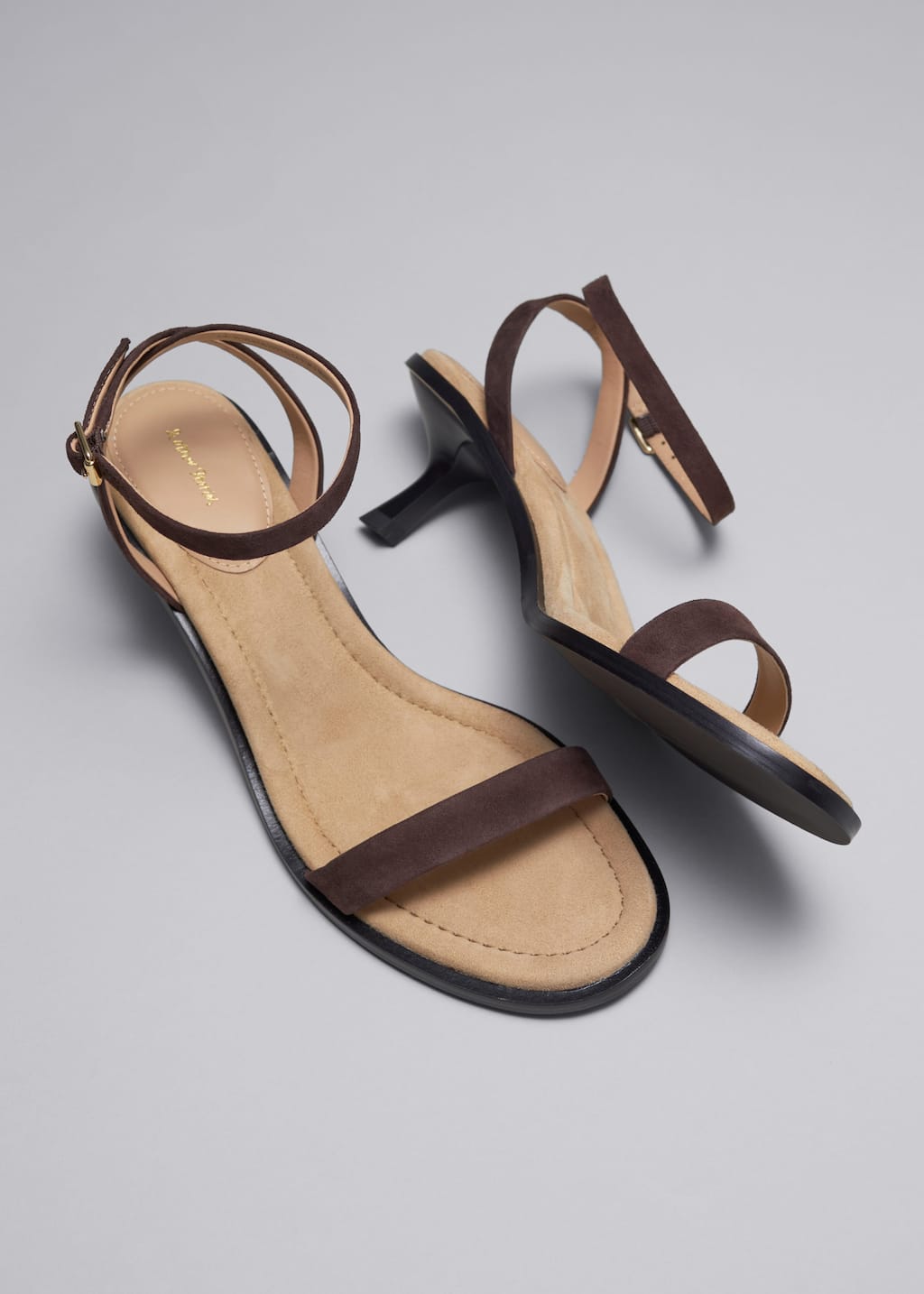 Kitten Heel Leather Sandals - Brown - Still Life