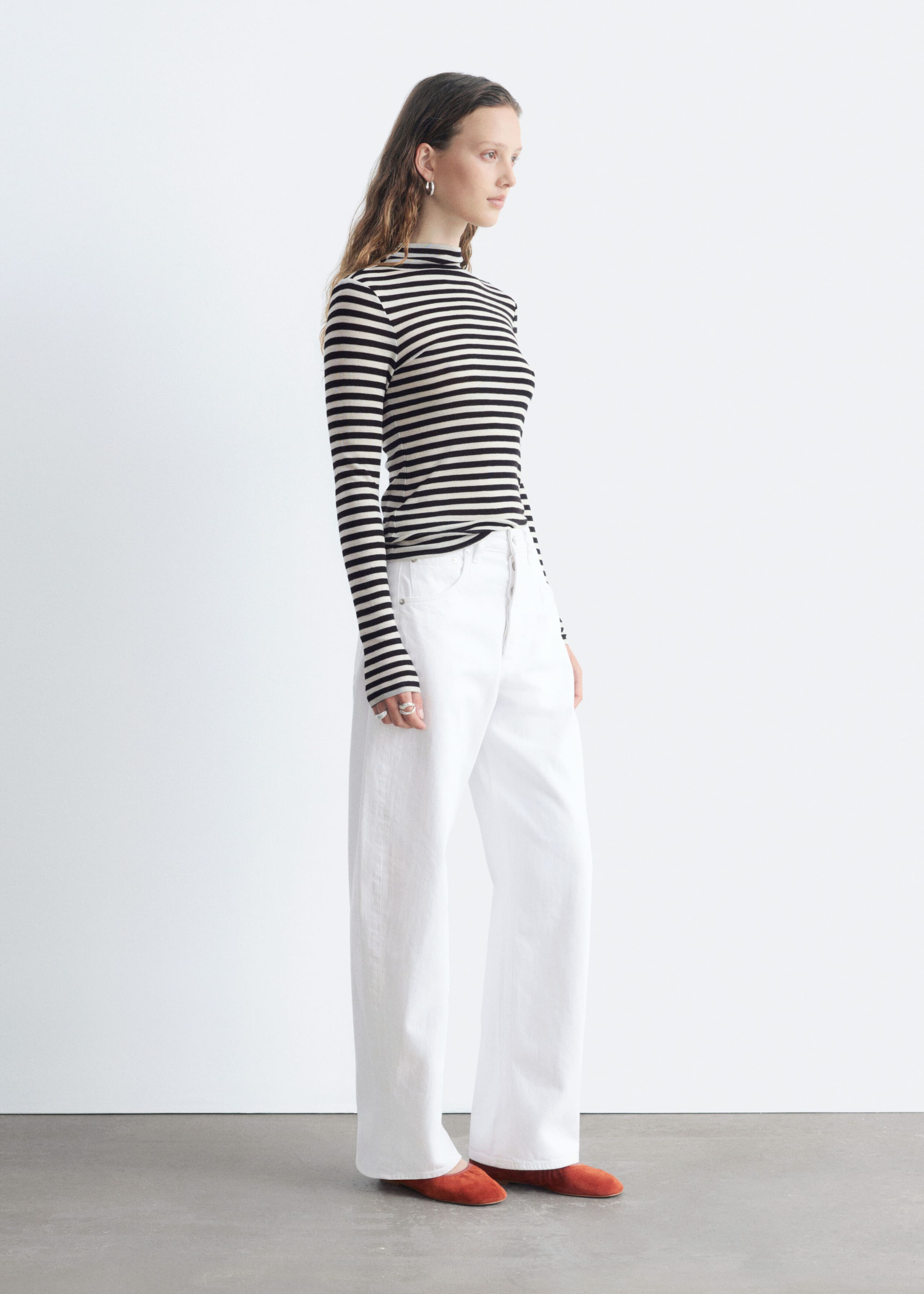 Wool Mock-Neck Top - White/Black - Lookbook