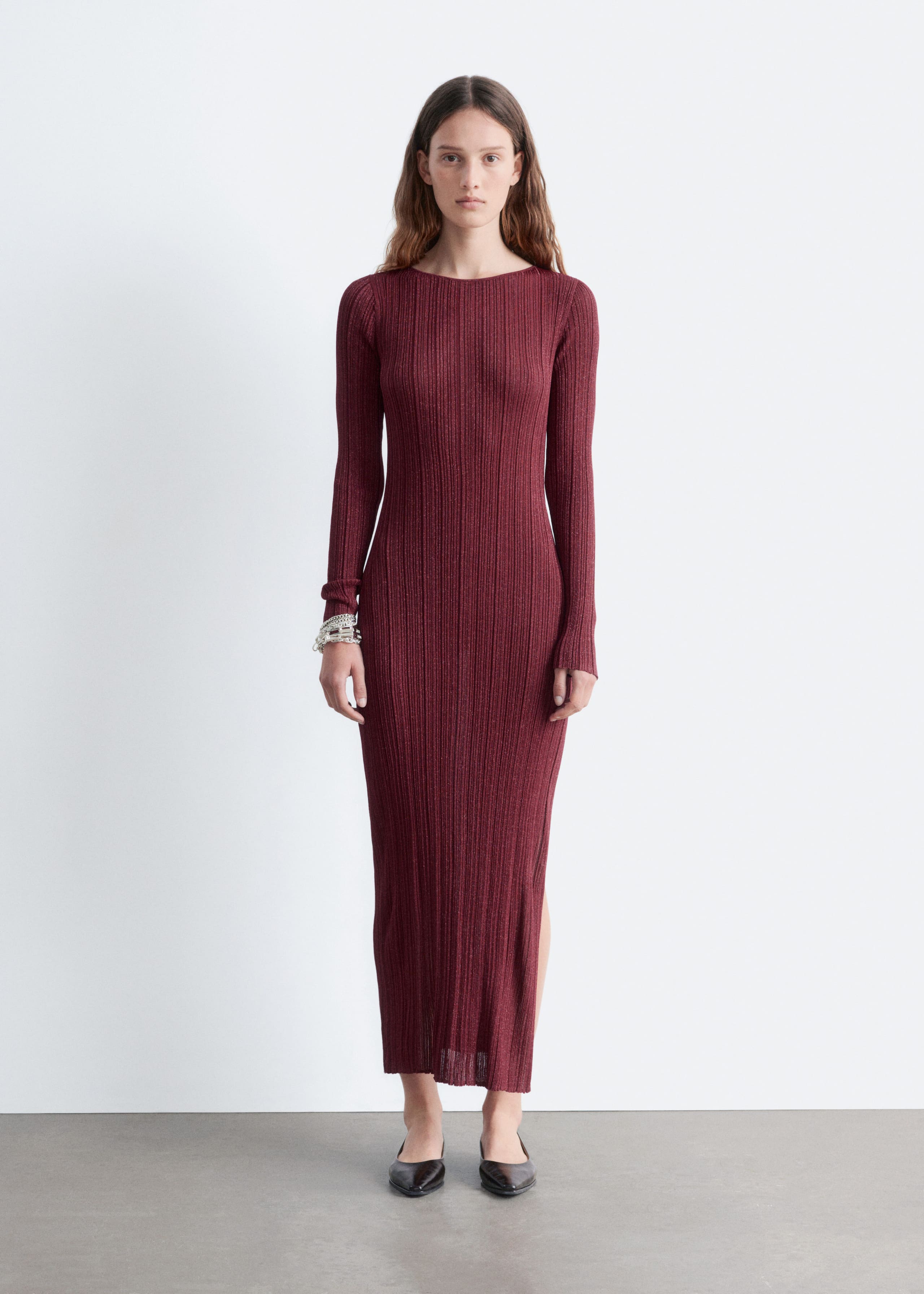 Image of Long-Sleeve Rib-Knit Midi Dress