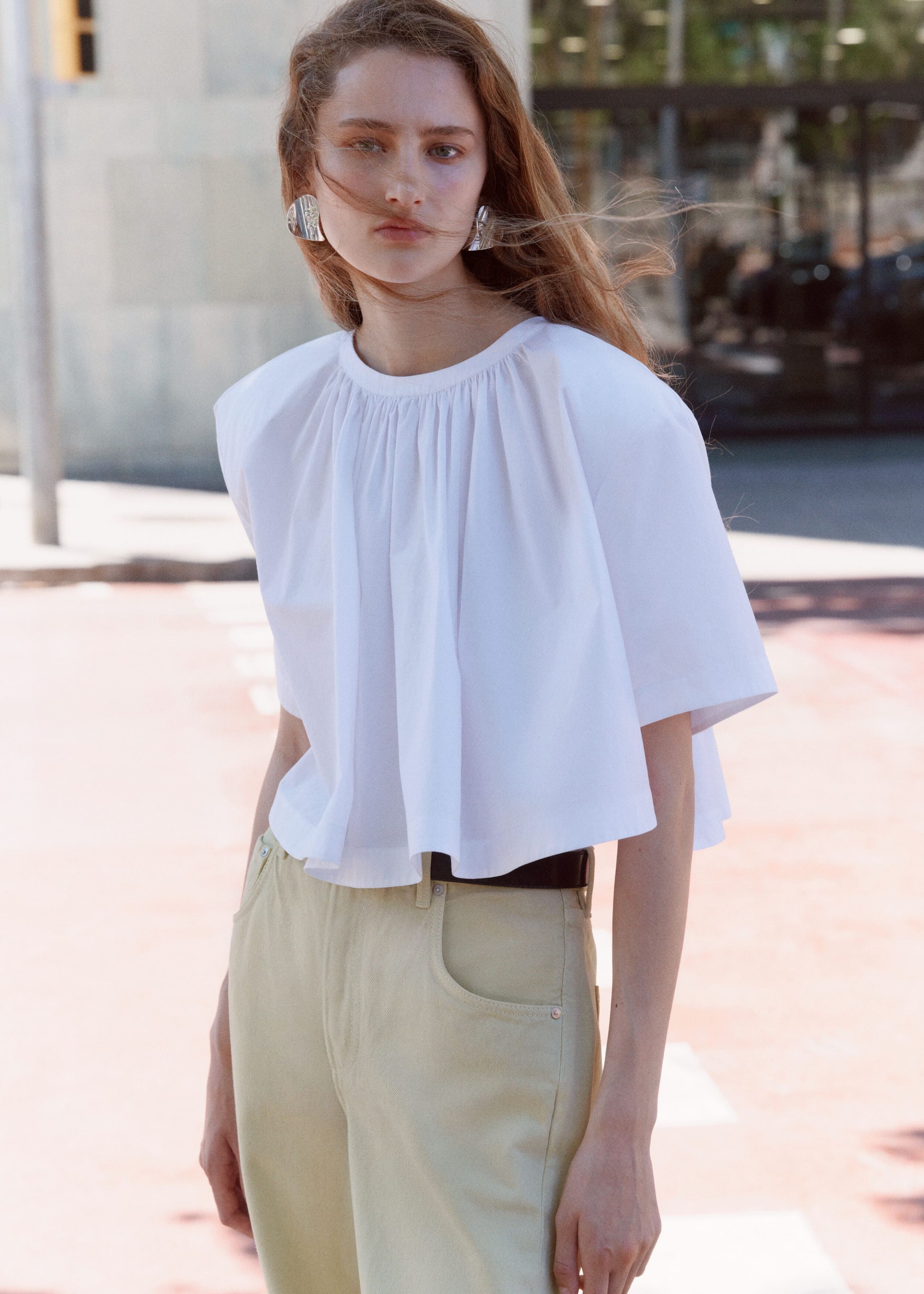 Image of Gathered Cotton Crop Blouse