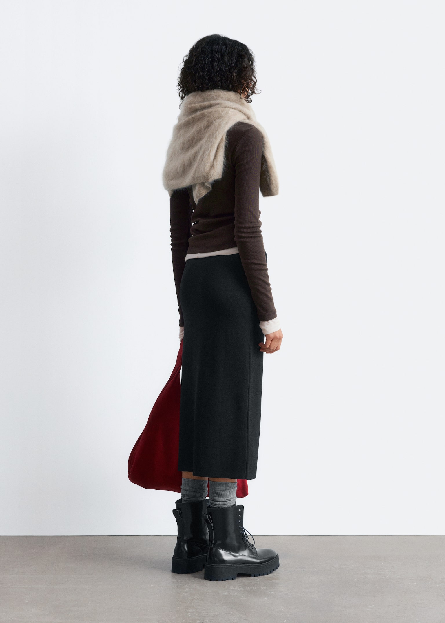 Jupe midi crayon en maille - Noir - 5