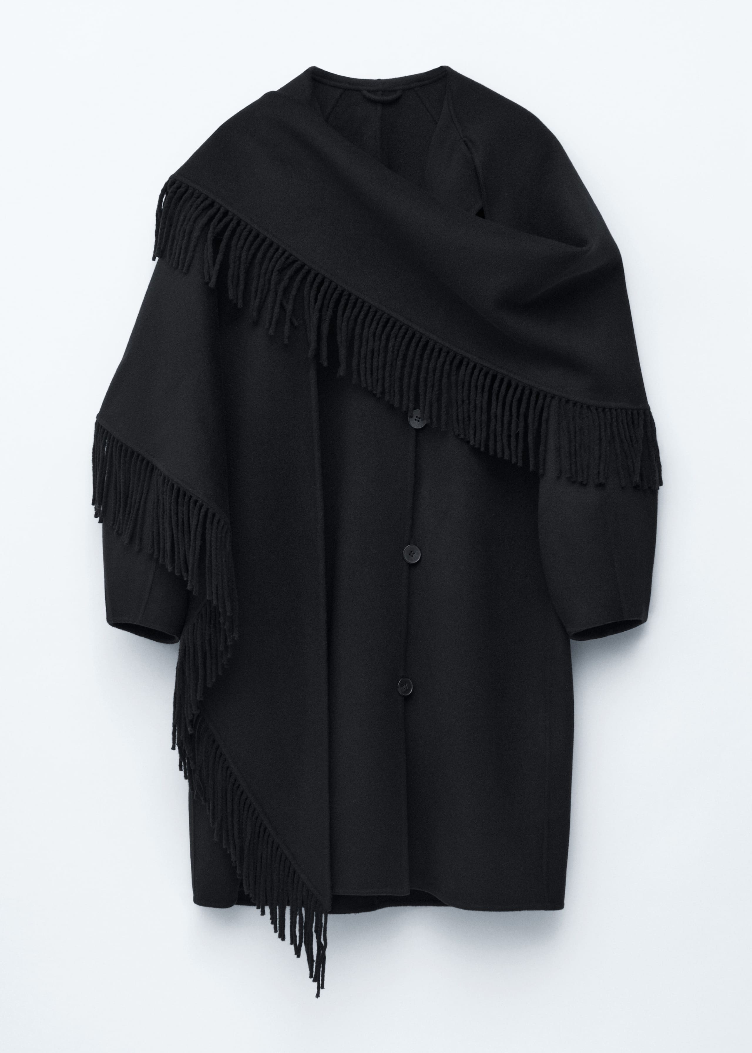 Image of Fringed Shawl Wool Coat