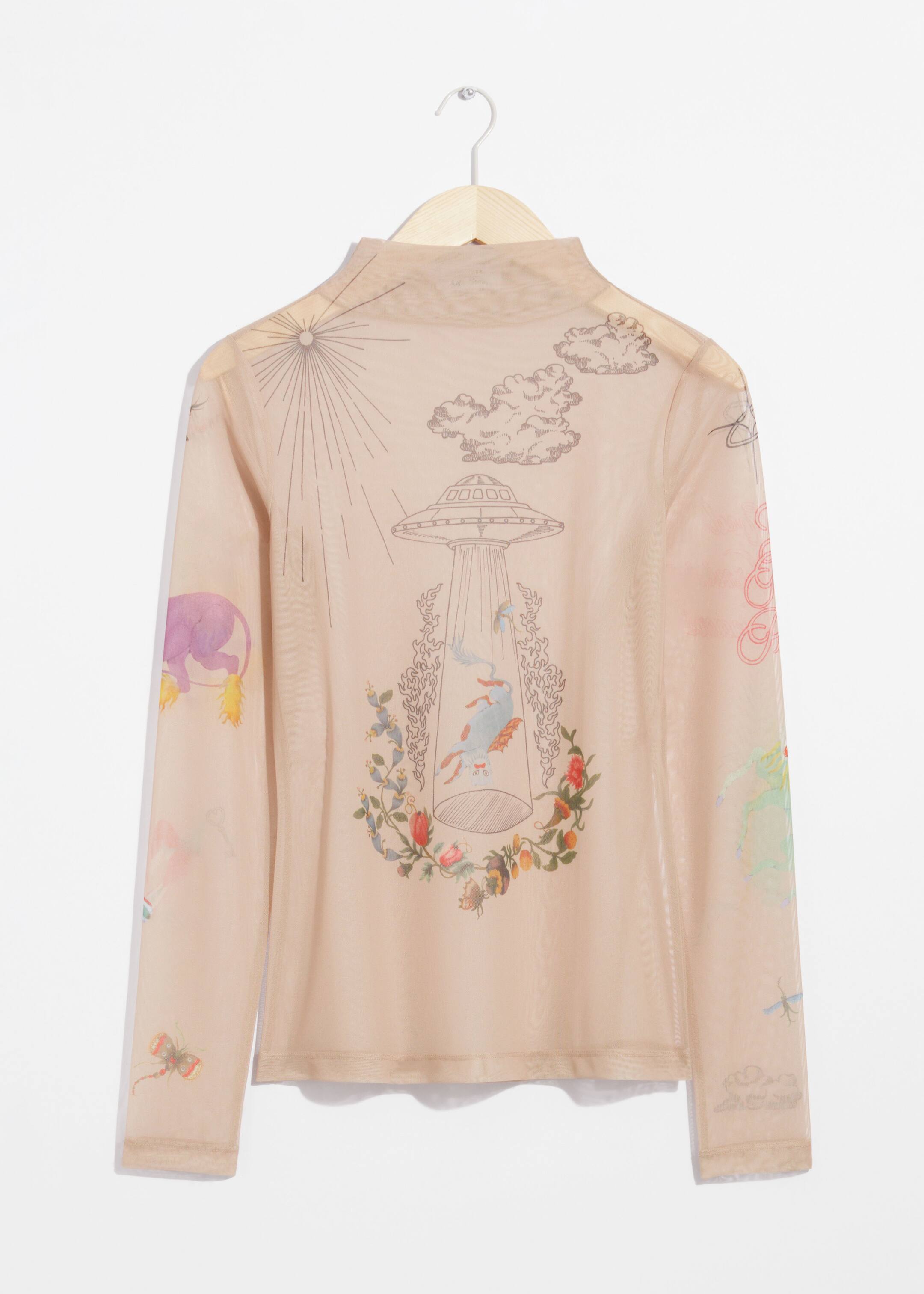 Zobrazit větší obrázek: Top s falešným rolákem - Beige Print - ŽENY | H&M CZ 1