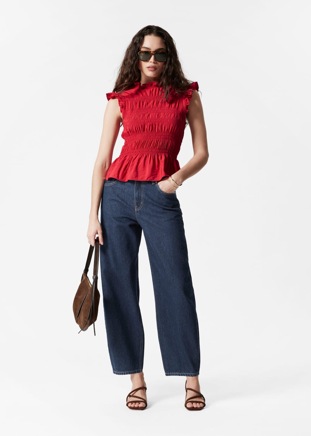 Haut volanté à smocks - Motif bleu foncé - Lookbook