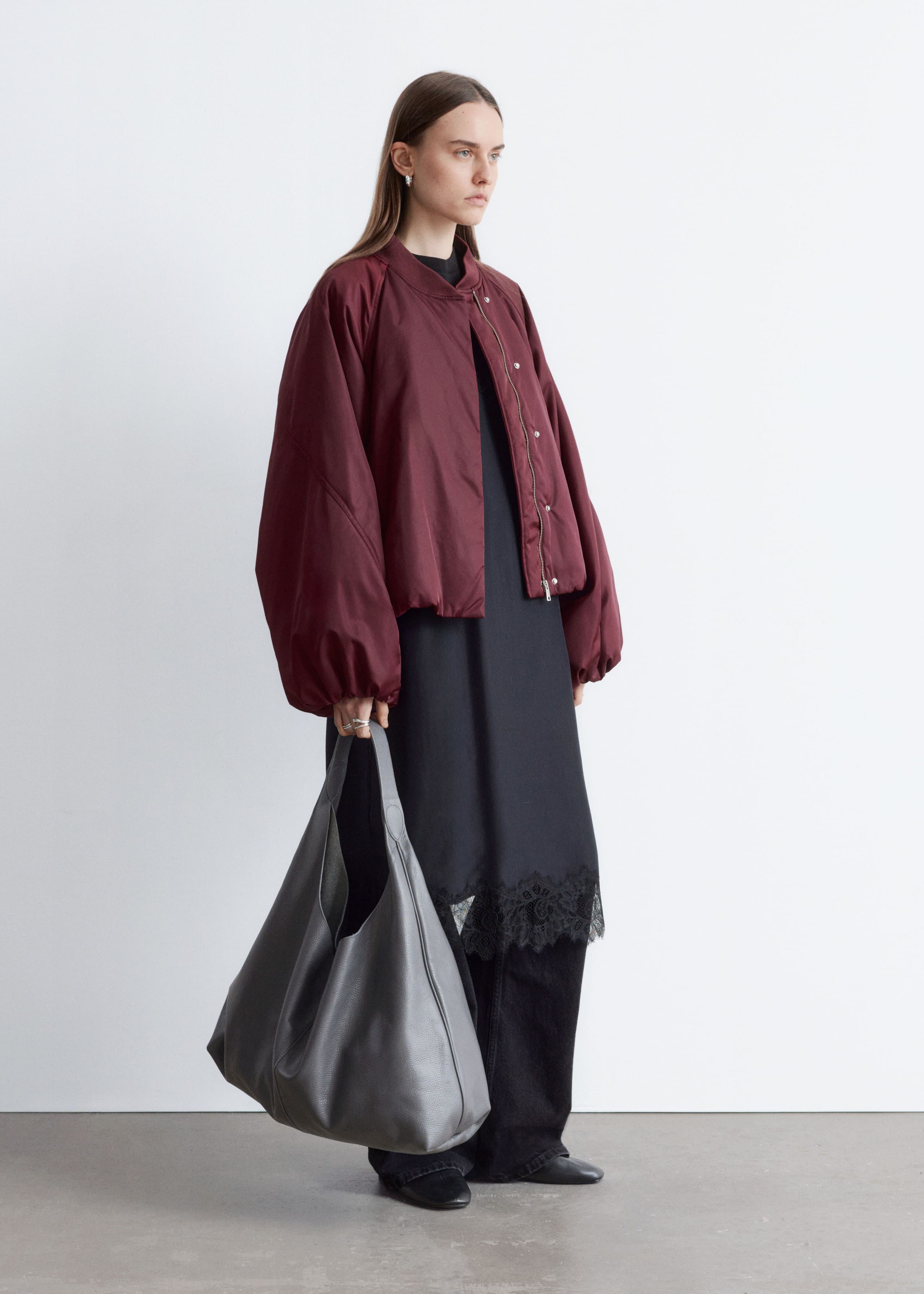 Image of Voluminous-Sleeve Bomber Jacket