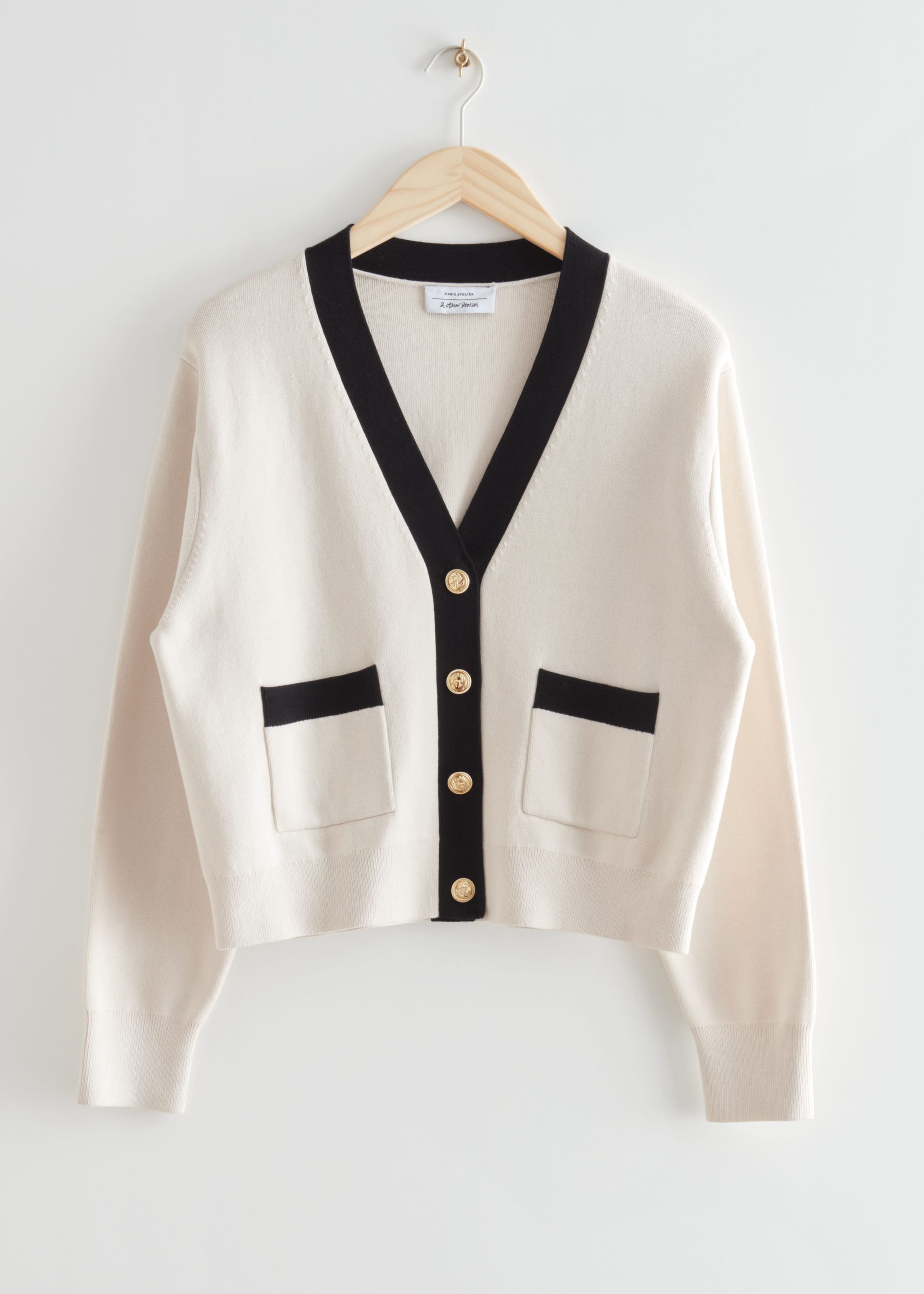 Cropped Gold Button Cardigan - White - Still Life