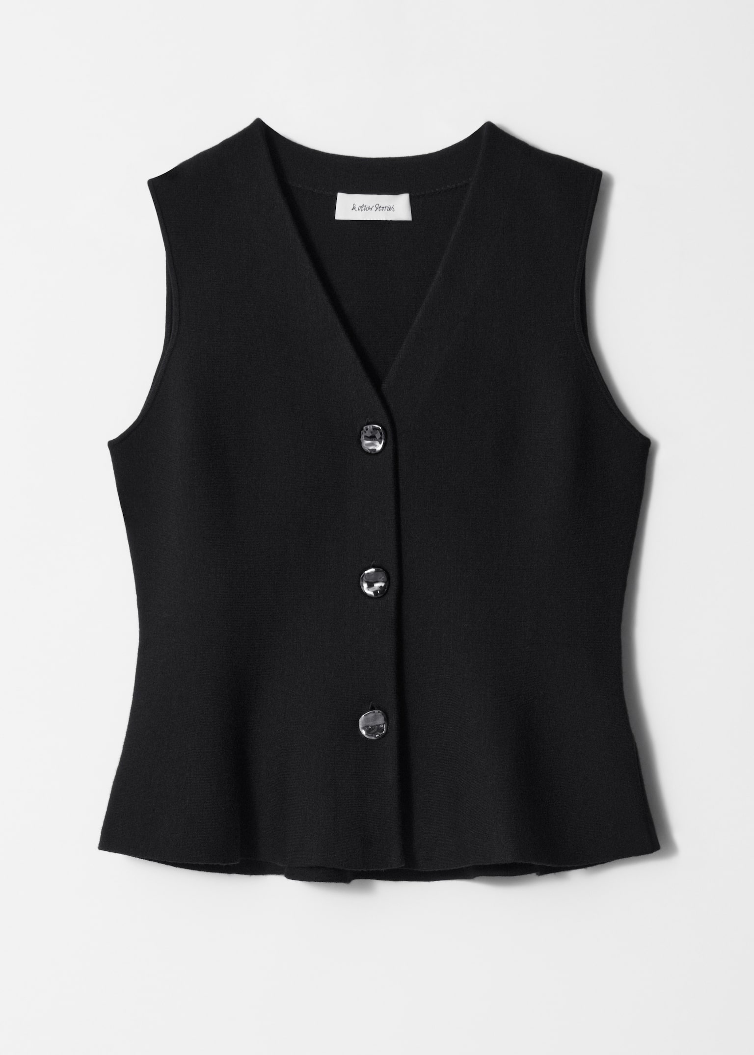 Strikket peplum-vest - Sort/Hvid - 2
