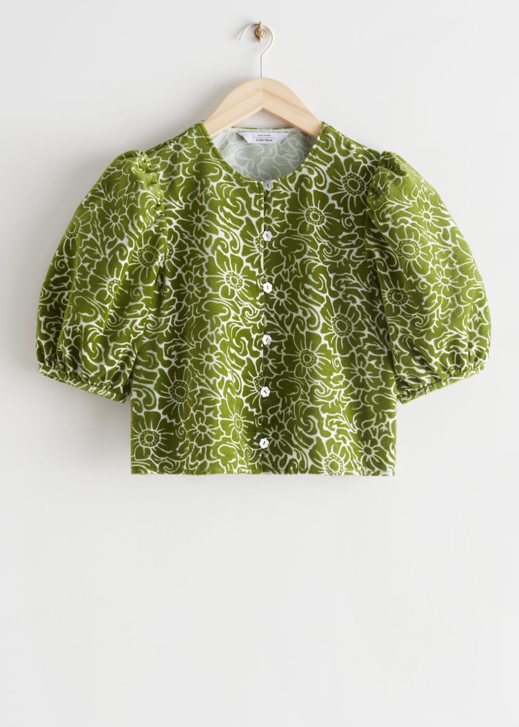 Shell Button Velvet Blouse - Green - Bodegón