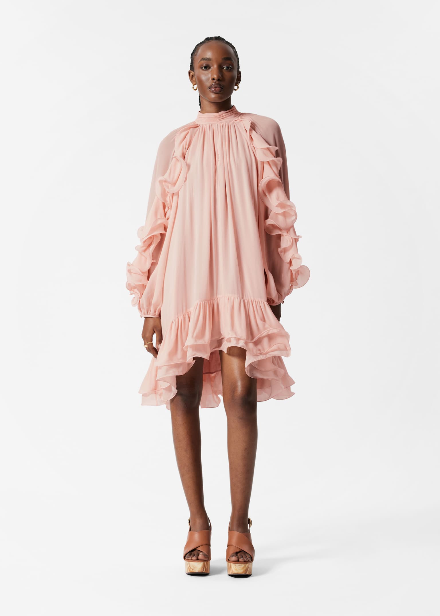 Robe courte à volants - Rose poudré