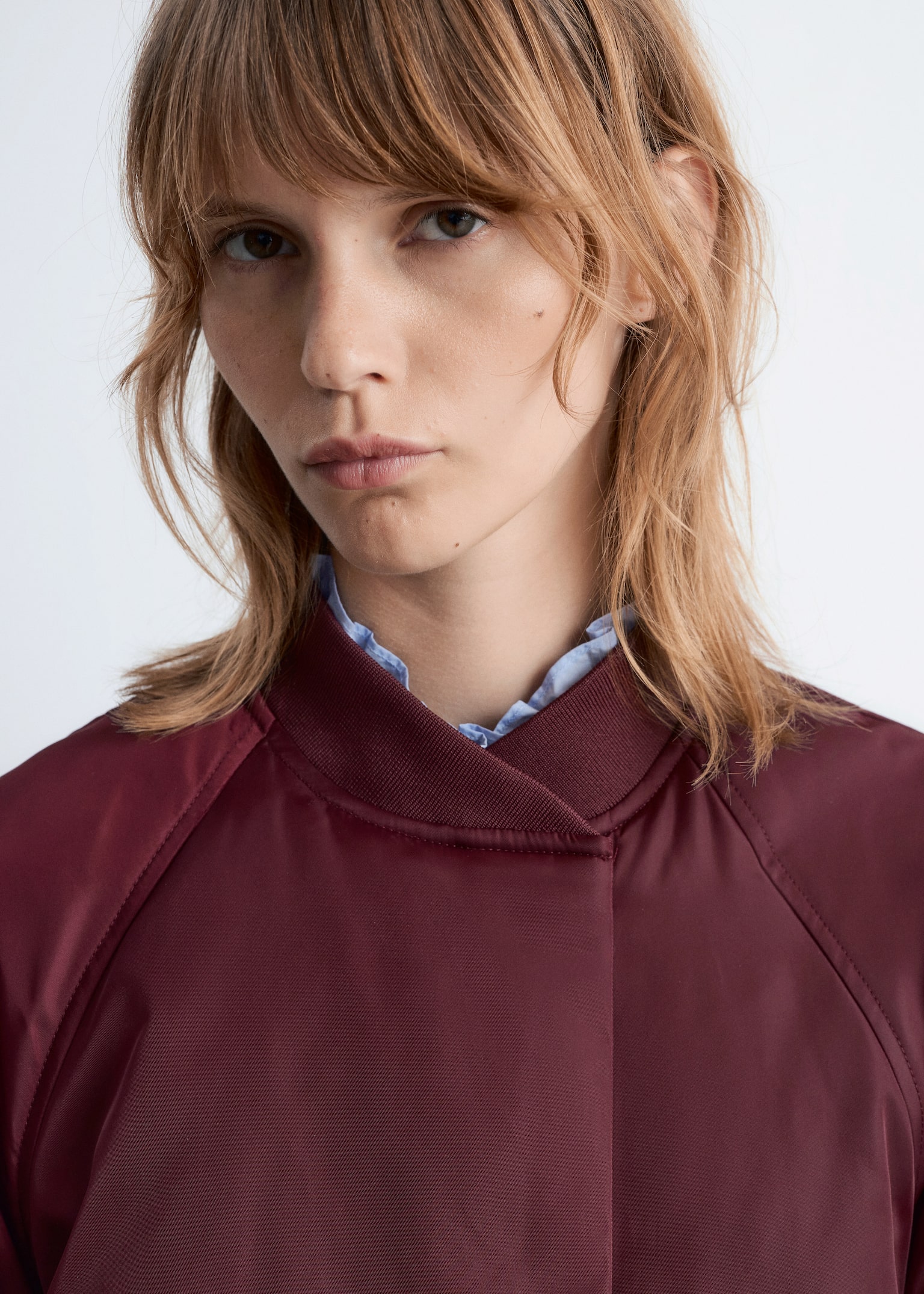 Voluminous-Sleeve Bomber Jacket - Dark Red/Black - 9