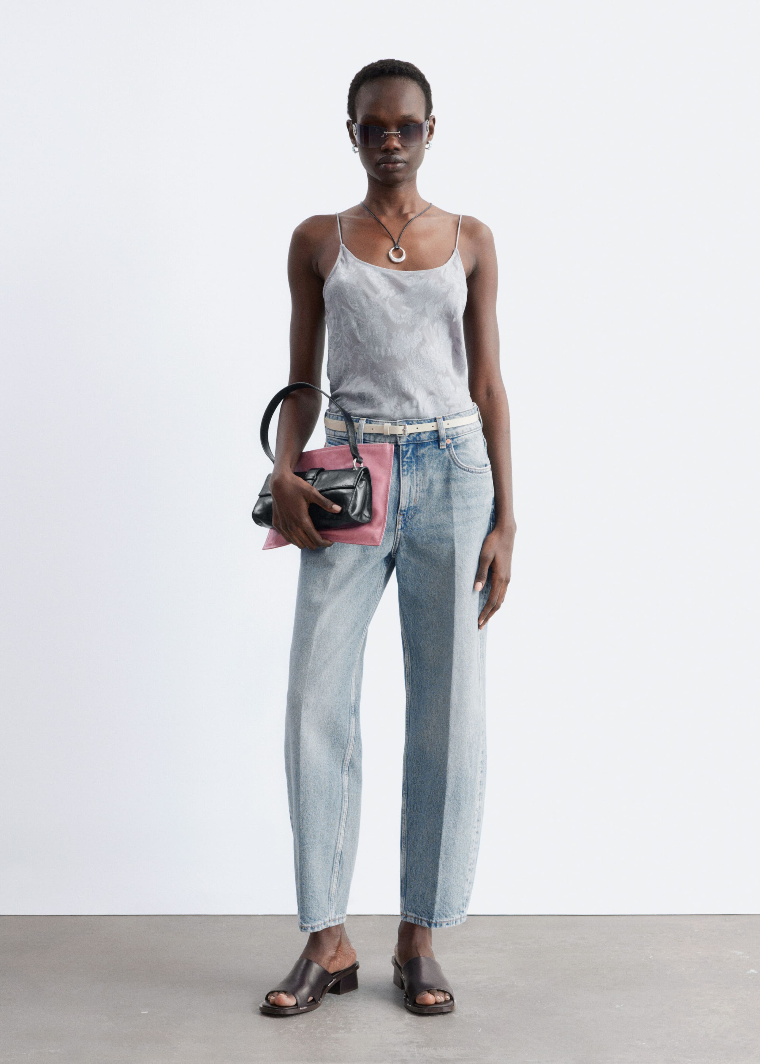 Sheer Satin Jacquard Camisole - Grey - Lookbook