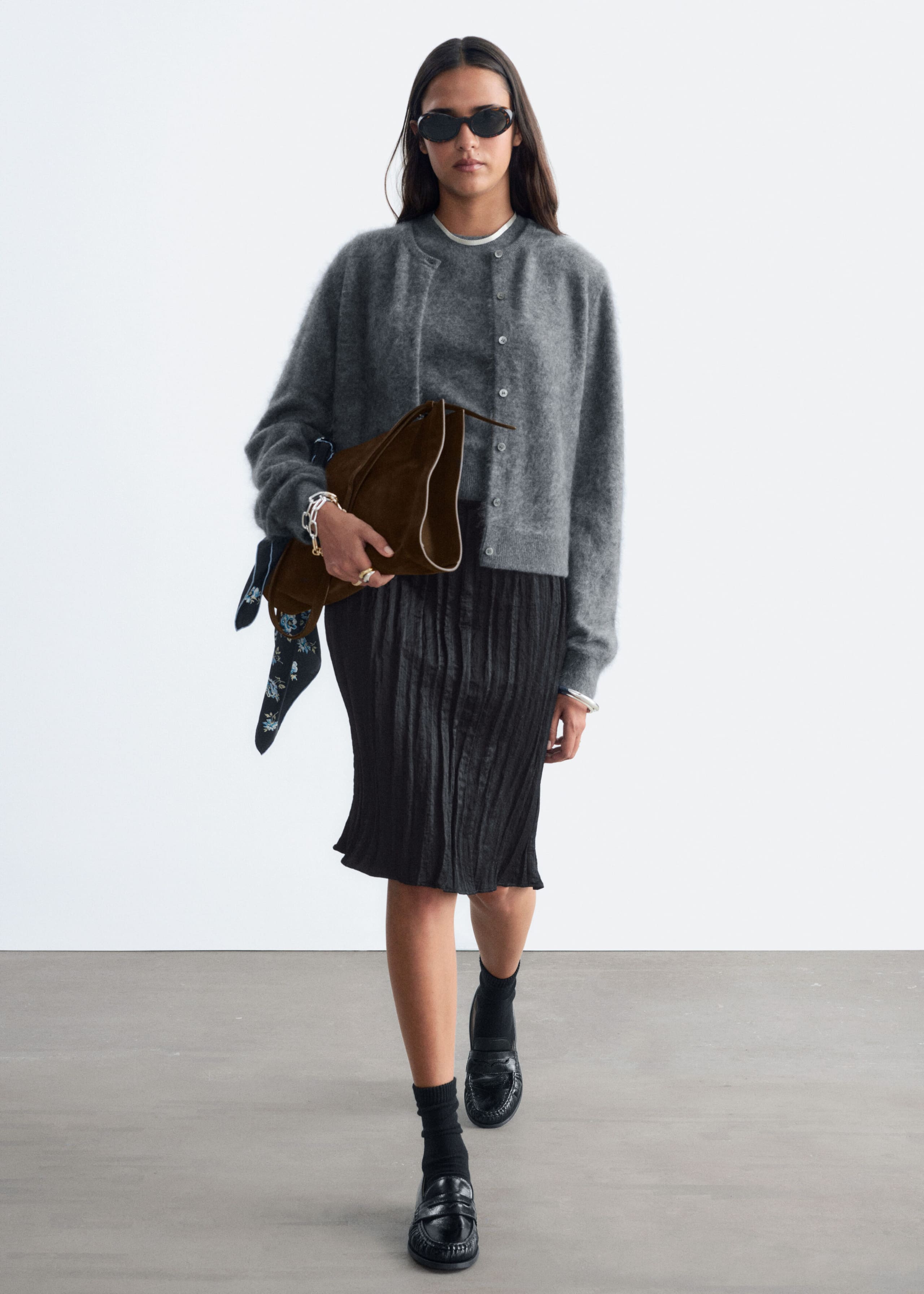 Brushed Cashmere Cardigan - Grey - Lookbook