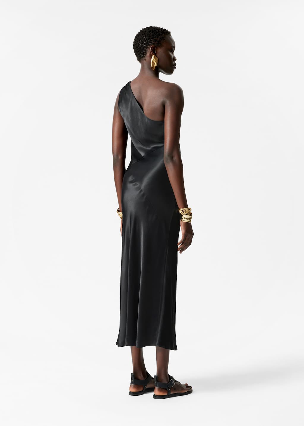 Image of One-Shoulder Satin Midi Dress