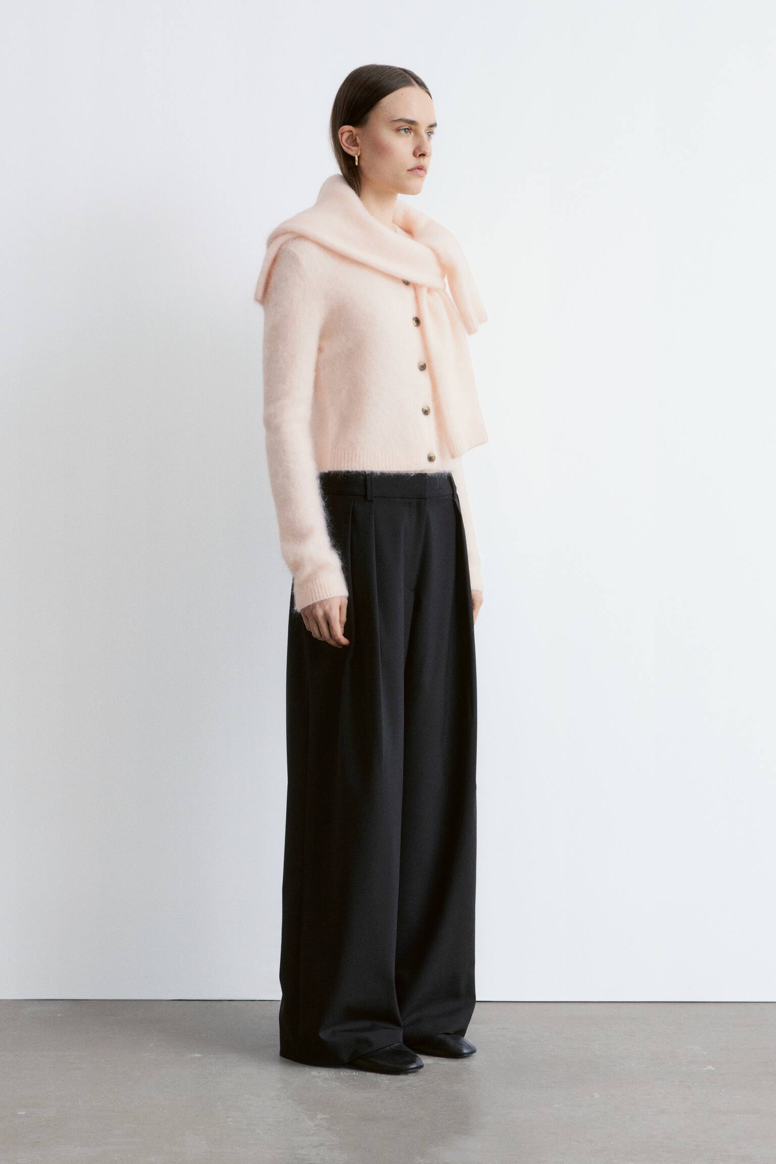 Cardigan i børstet mohairblend - Fersken/Kamel/Sort/Lys turkis - 4