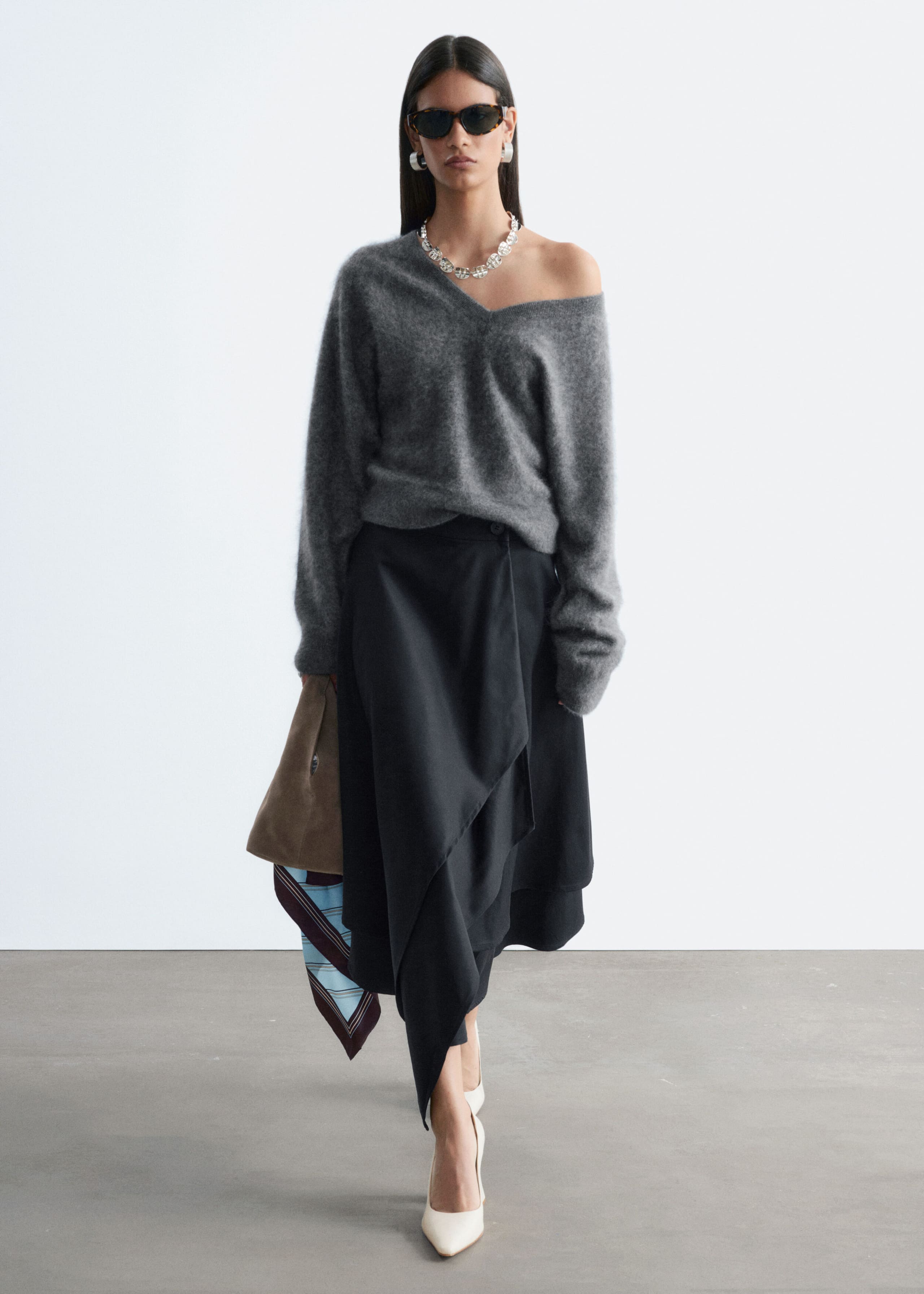 Double Layer Asymmetric Skirt - Black - Still Life