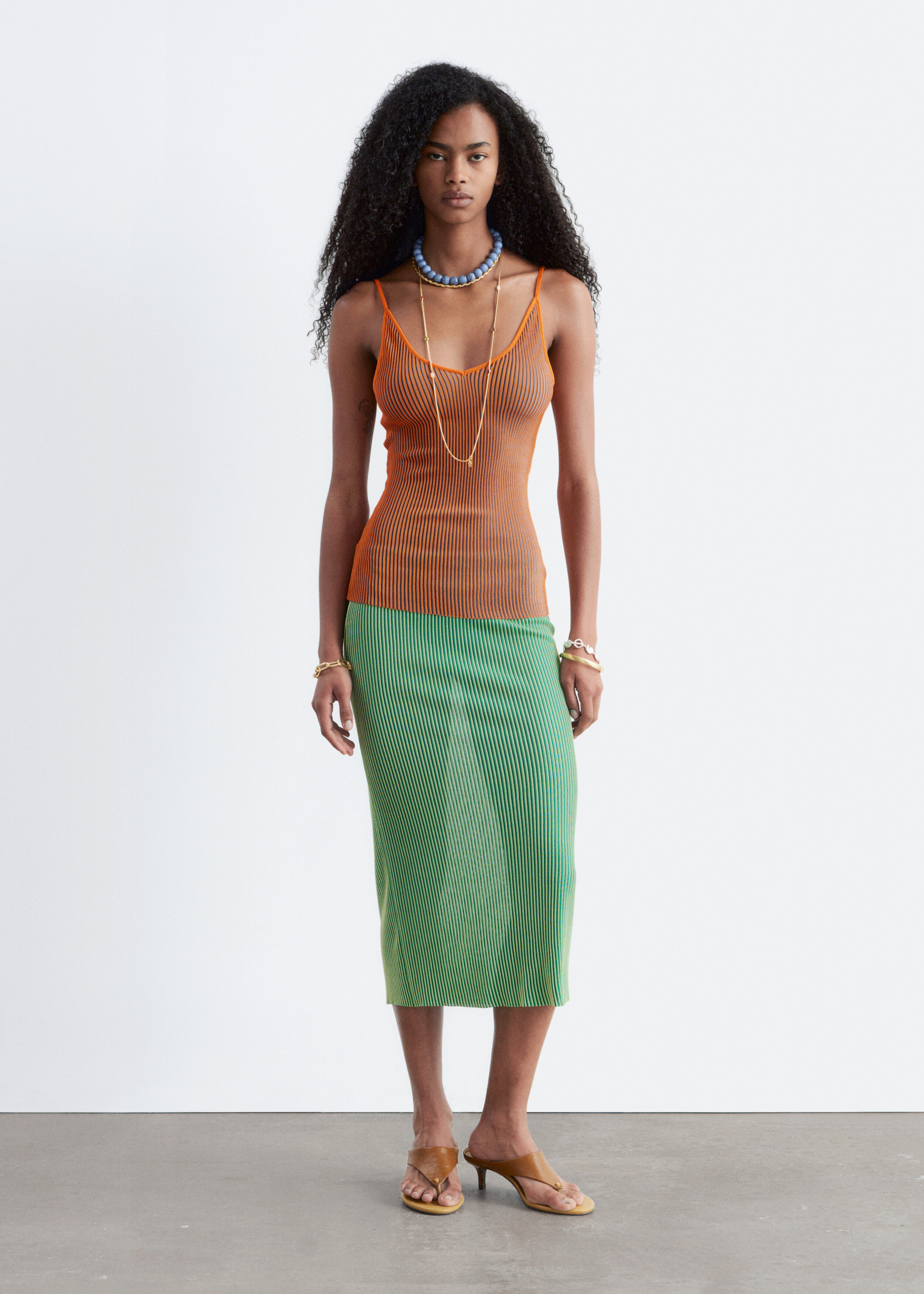 Rib-Knit Midi Skirt