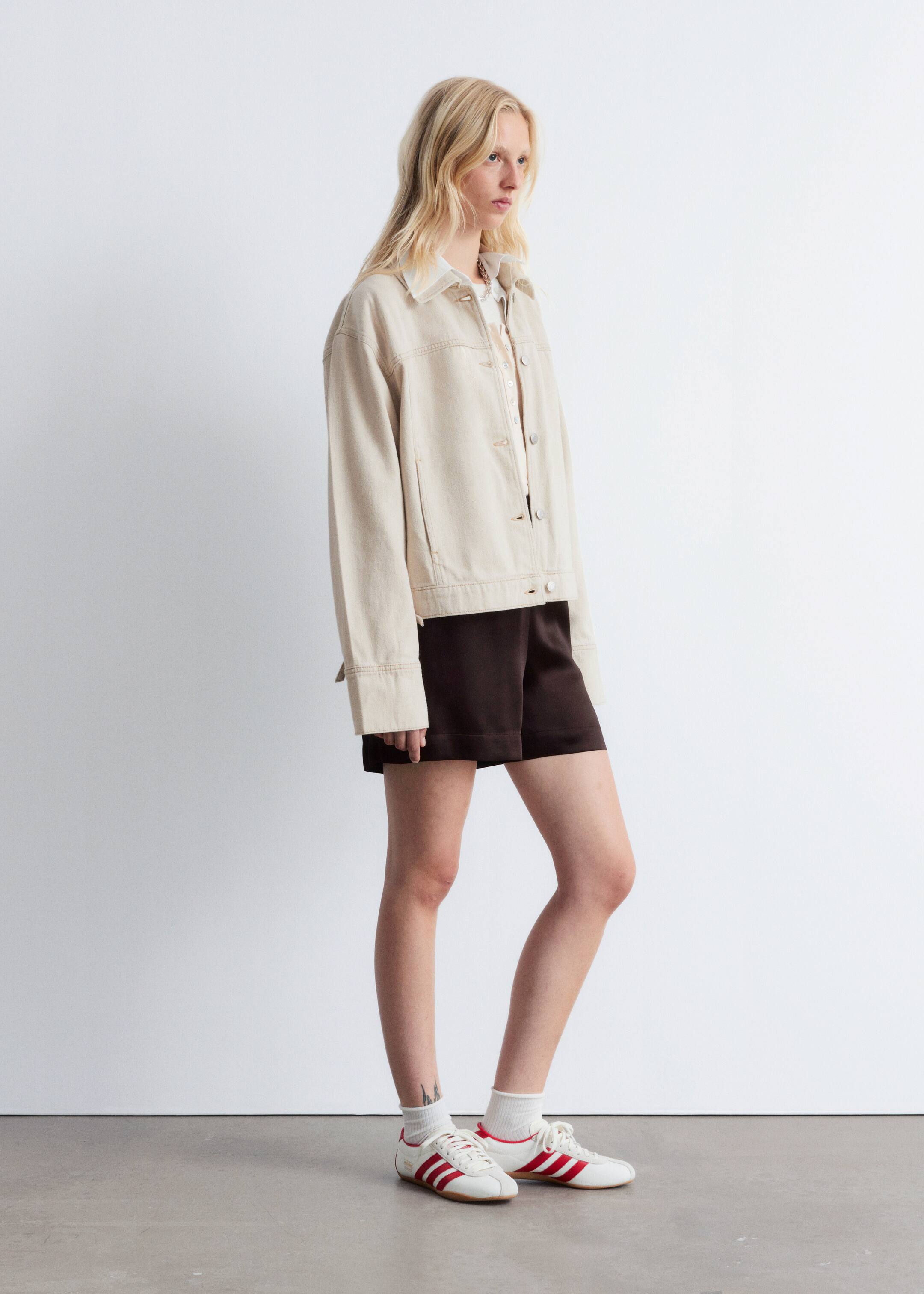 Agrandir l'image: Veste courte en jean avec liens à nouer - Beige - FEMME | H&M FR 4
