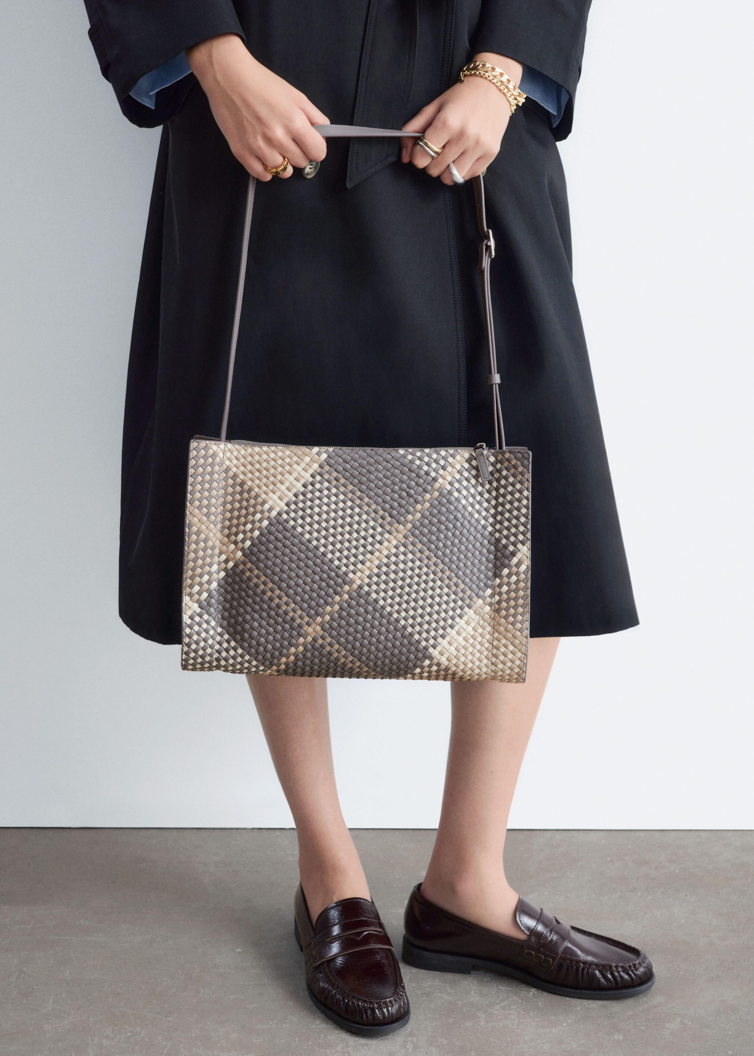 Braided Leather Crossbody Bag - Brown - Lookbook