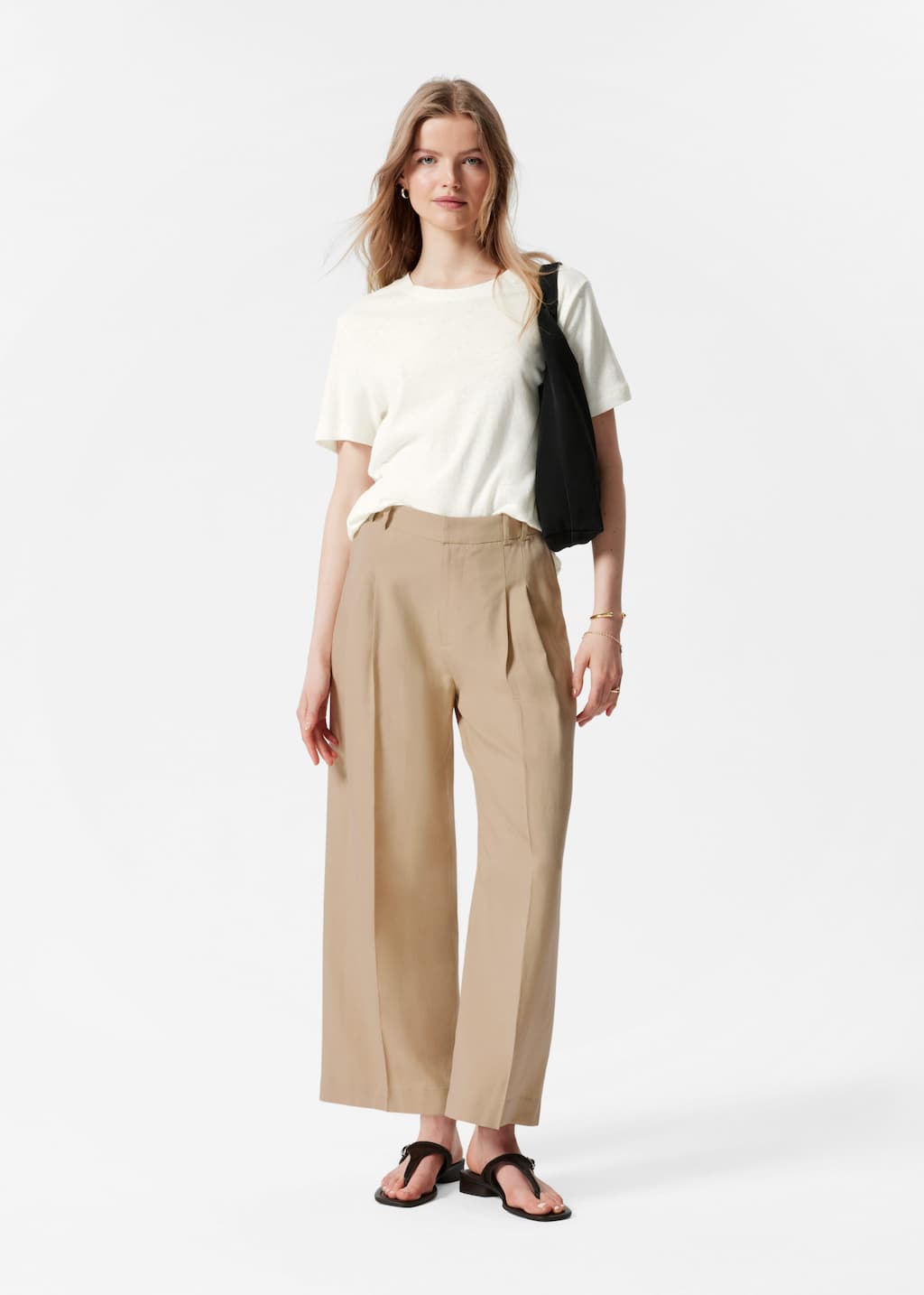 Tailored High Waist Trousers - Beige - Lookbook