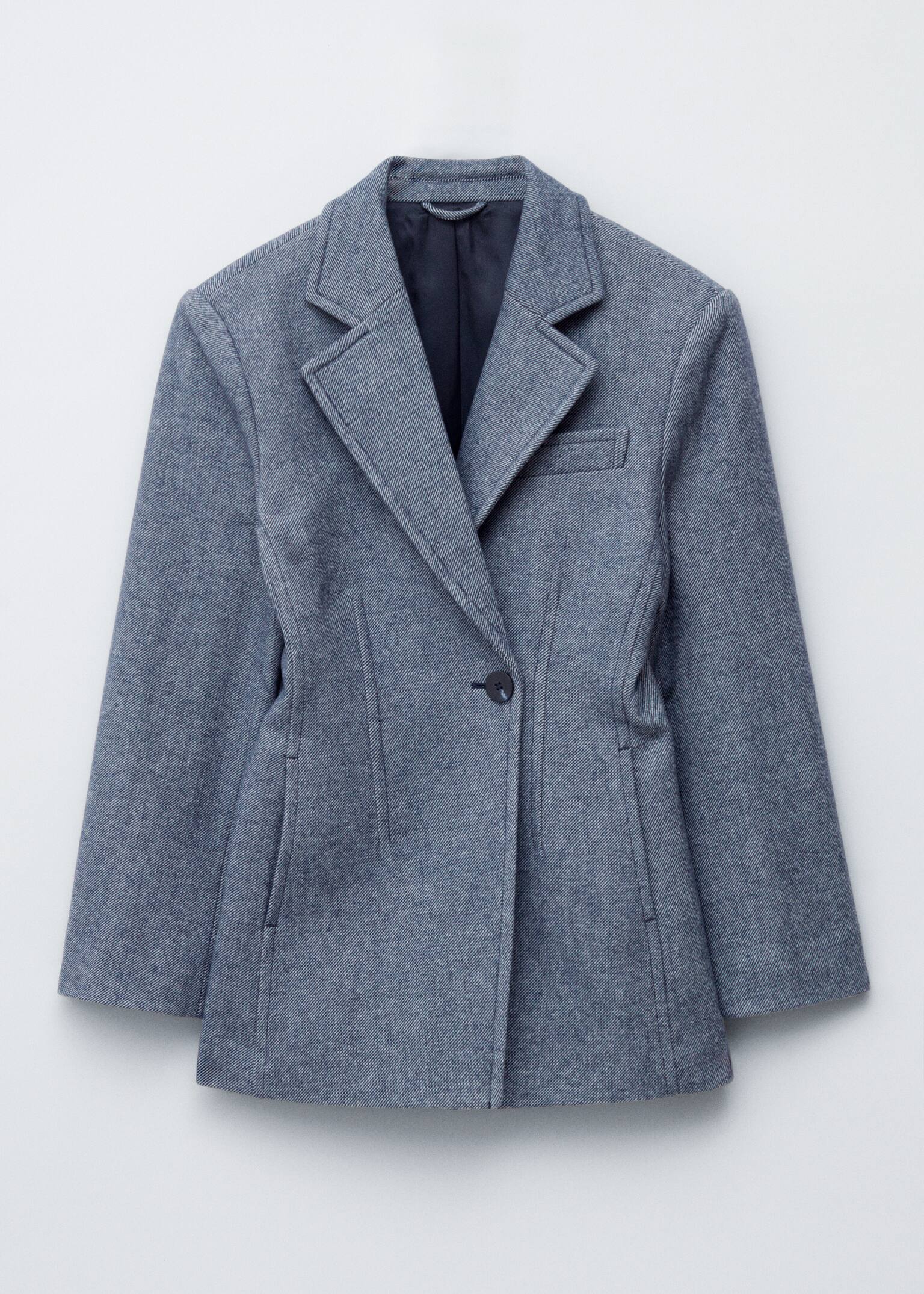 Fitted Shoulder-Pad Blazer - Dusty Blue - 2