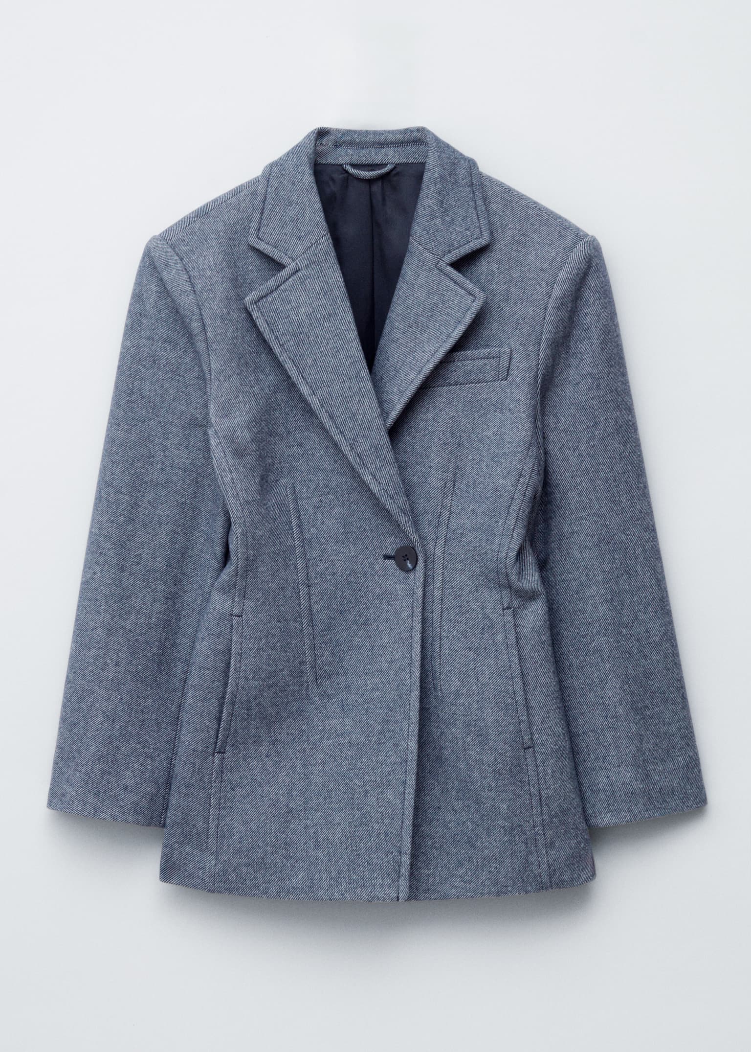 Fitted Shoulder-Pad Blazer - Dusty Blue - 2