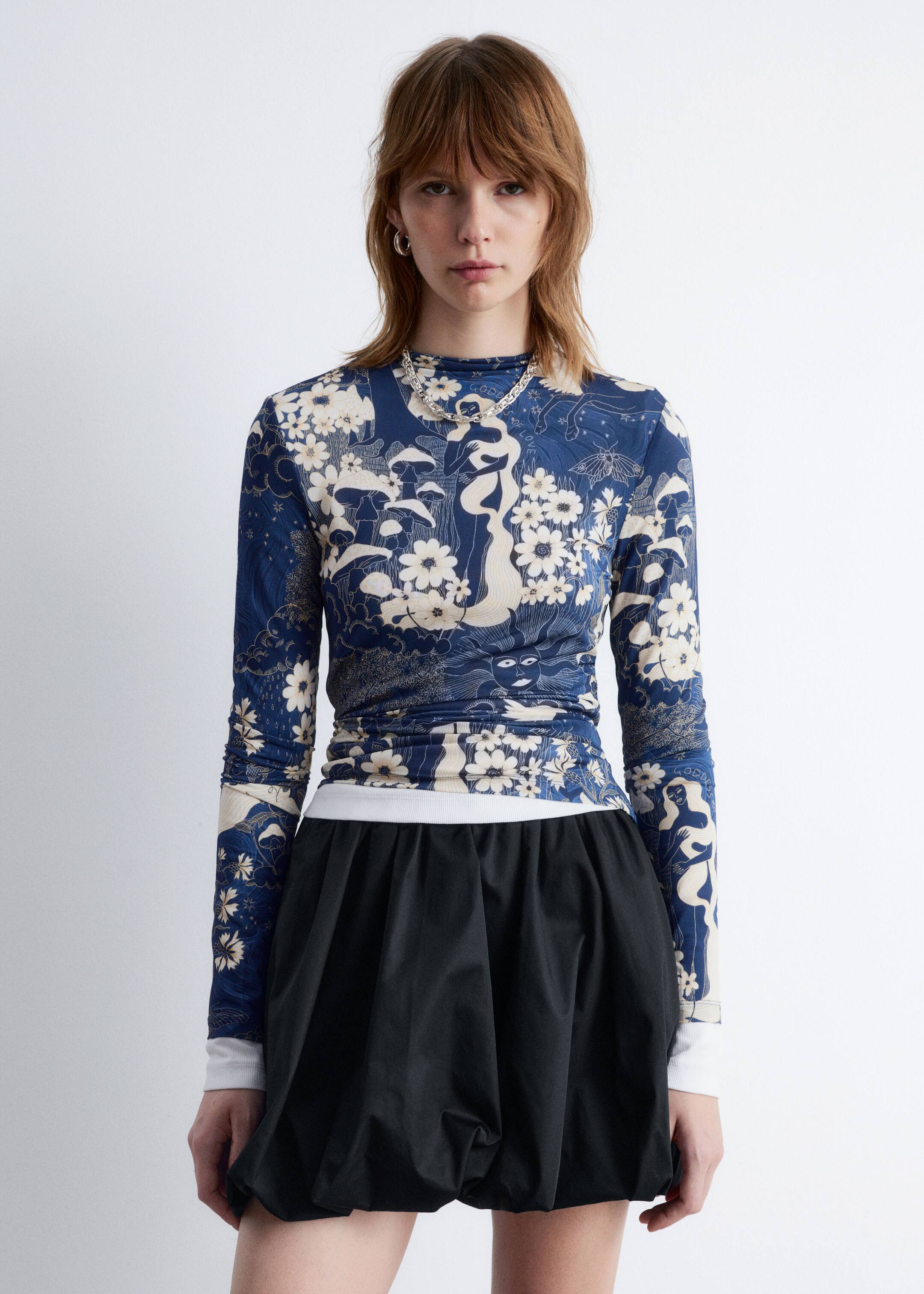 Grotere afbeelding bekijken: Top met opstaande boord - Donkerblauw patroon - DAMES | H&M NL 3