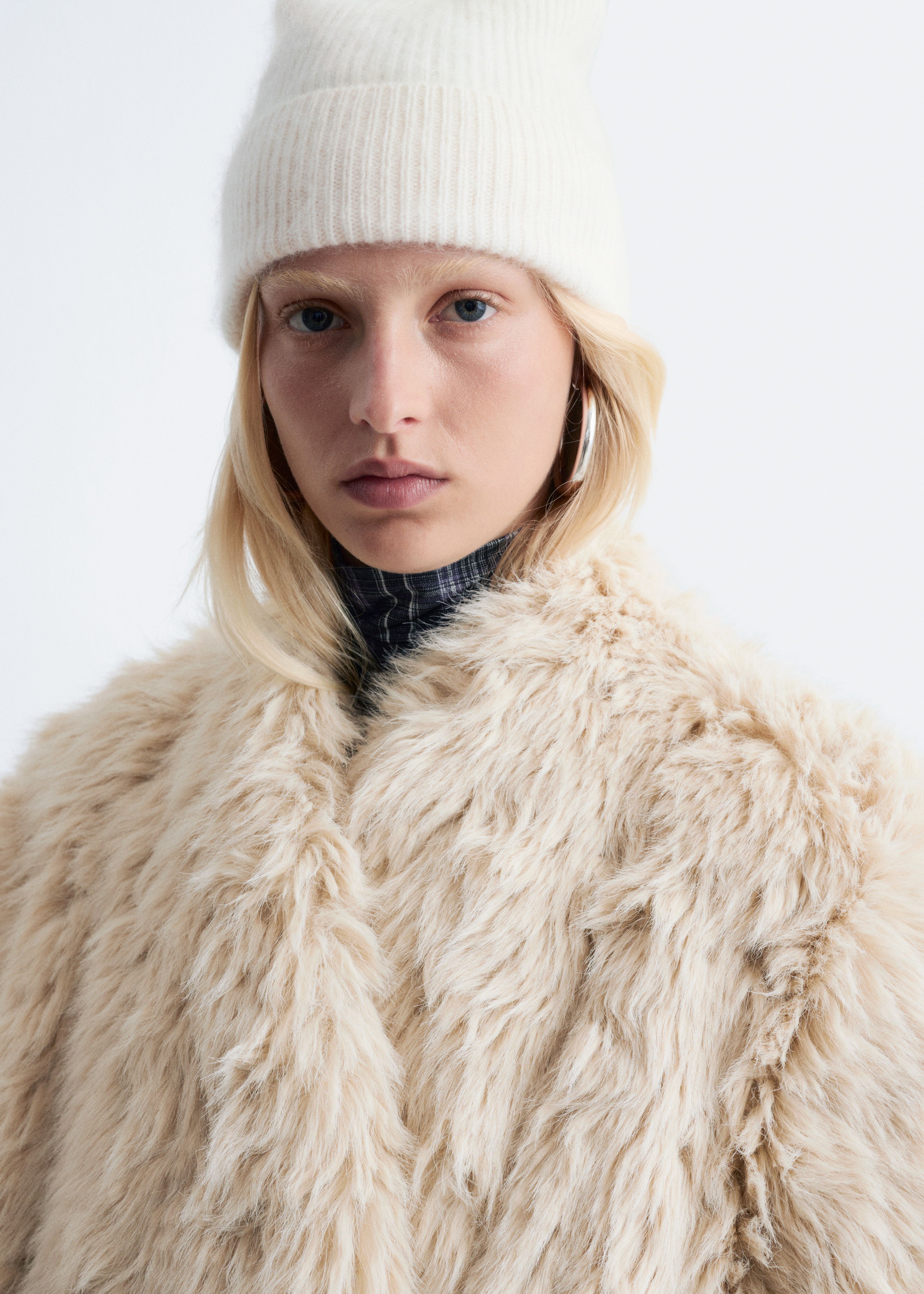 Czapka ze szczotkowanego kaszmiru - Kremowy/Jasnoróżowy/Rdzawobrązowy