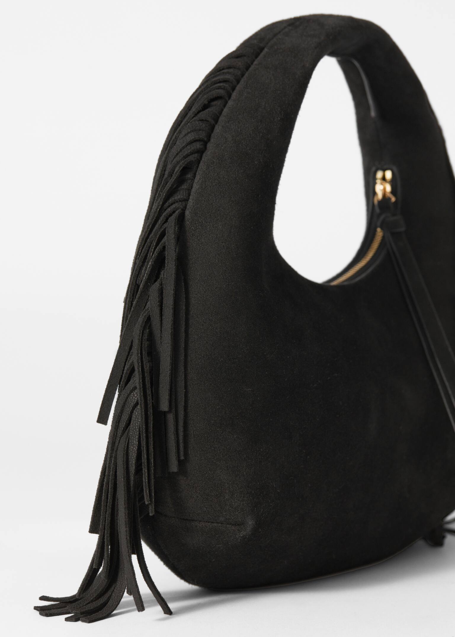 Bolso pequeño de ante con flecos - Ante negro - 3