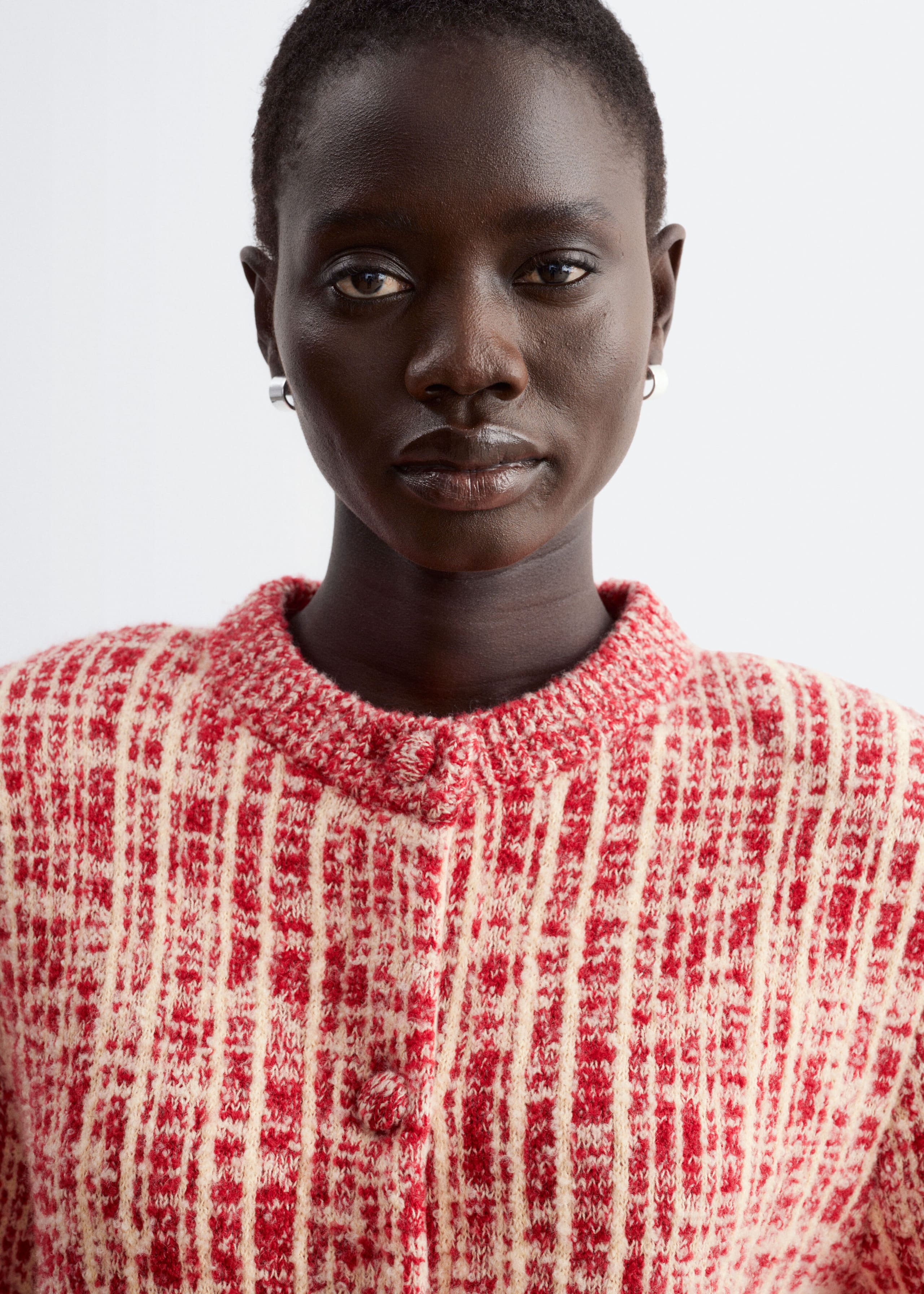 Cardigan i ull- och bomullsblandning – Röd/Vit – lookbook